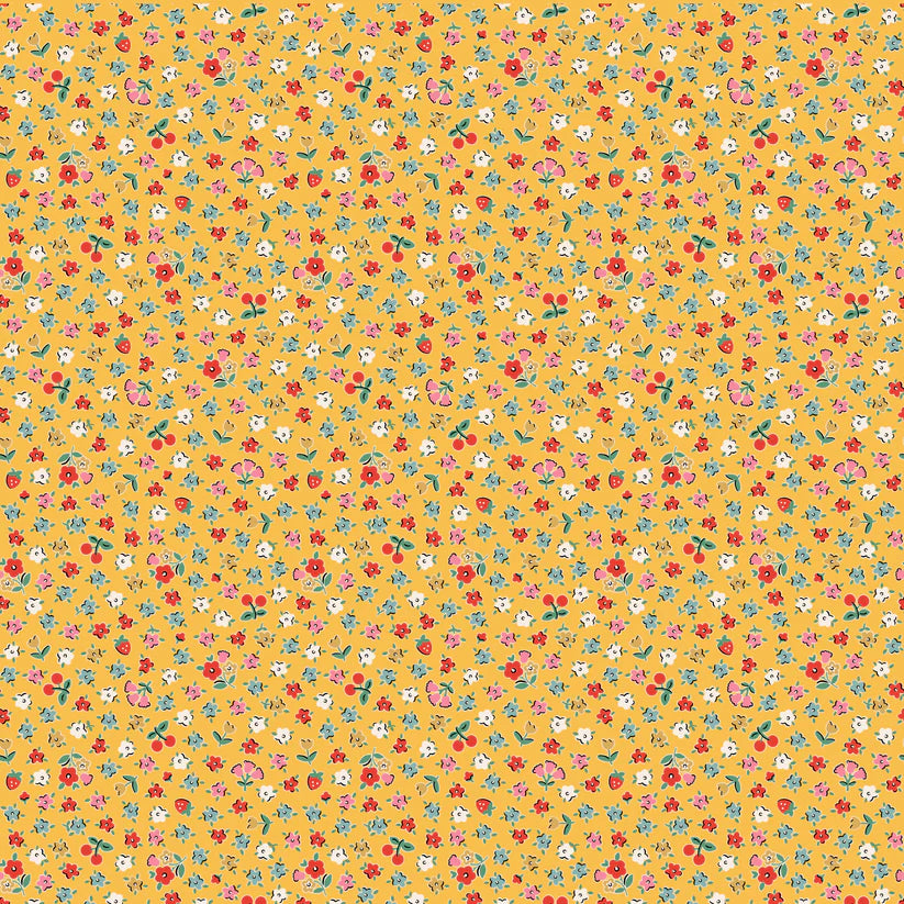 Poppie Cotton Fabric by the Yard - Yellow Bitty Blossoms Home Sweet Home Print | Soft Cotton Material for Quilting, DIY Crafts & Home Decor Projects
