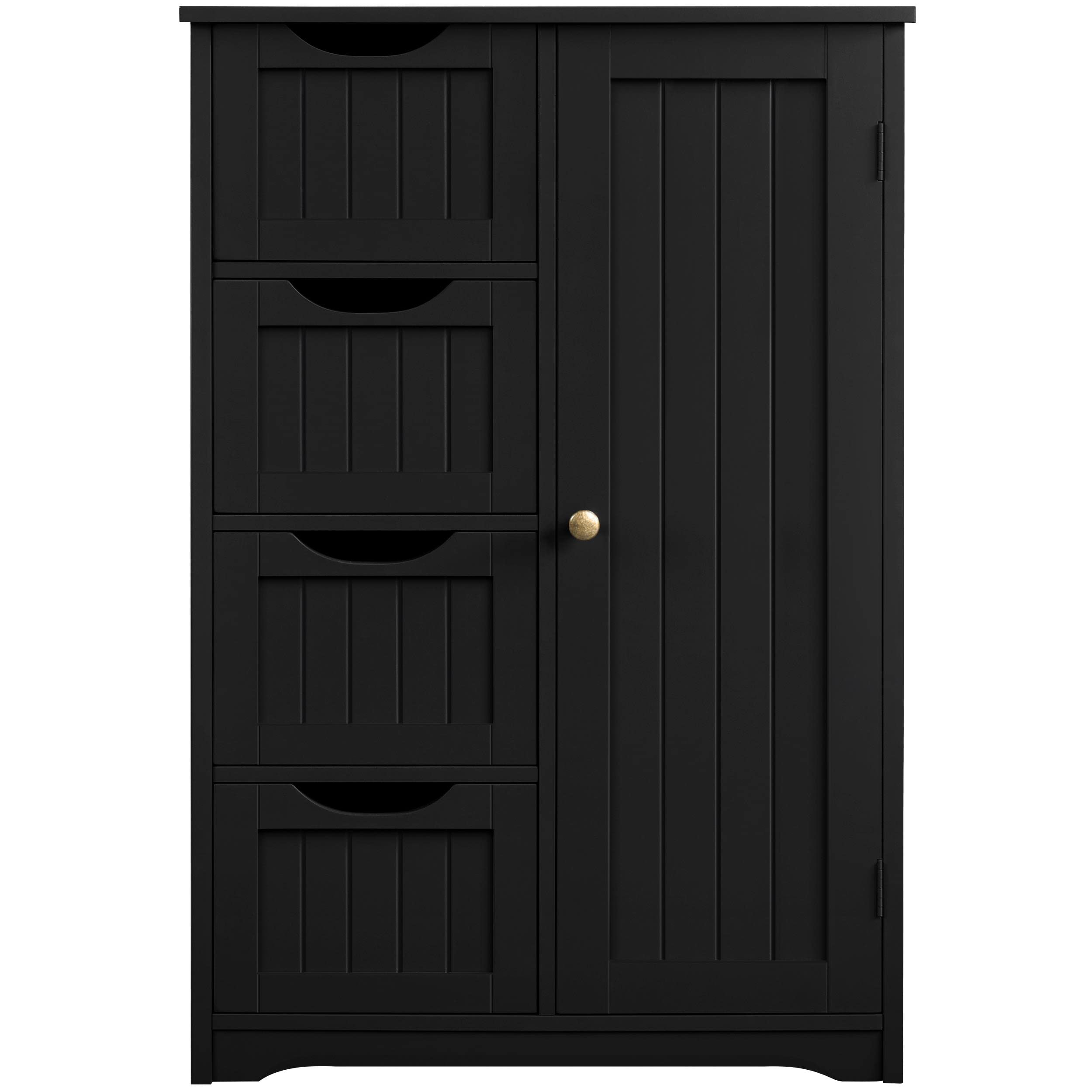 Yaheetech Wooden Bathroom Floor Cabinet with 4 Drawers & 1 Cupboard - Freestanding Storage Organizer for Bathroom, Entryway, Living Room - Black Home Decor Furniture for Small Space Organization