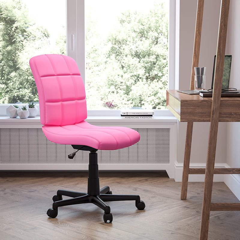 FLASH Clayton Mid Back Black Quilted Vinyl Swivel Task Office Chair with Arms - Ergonomic Desk Chair for Home Office, Computer Workstation & Conference Room