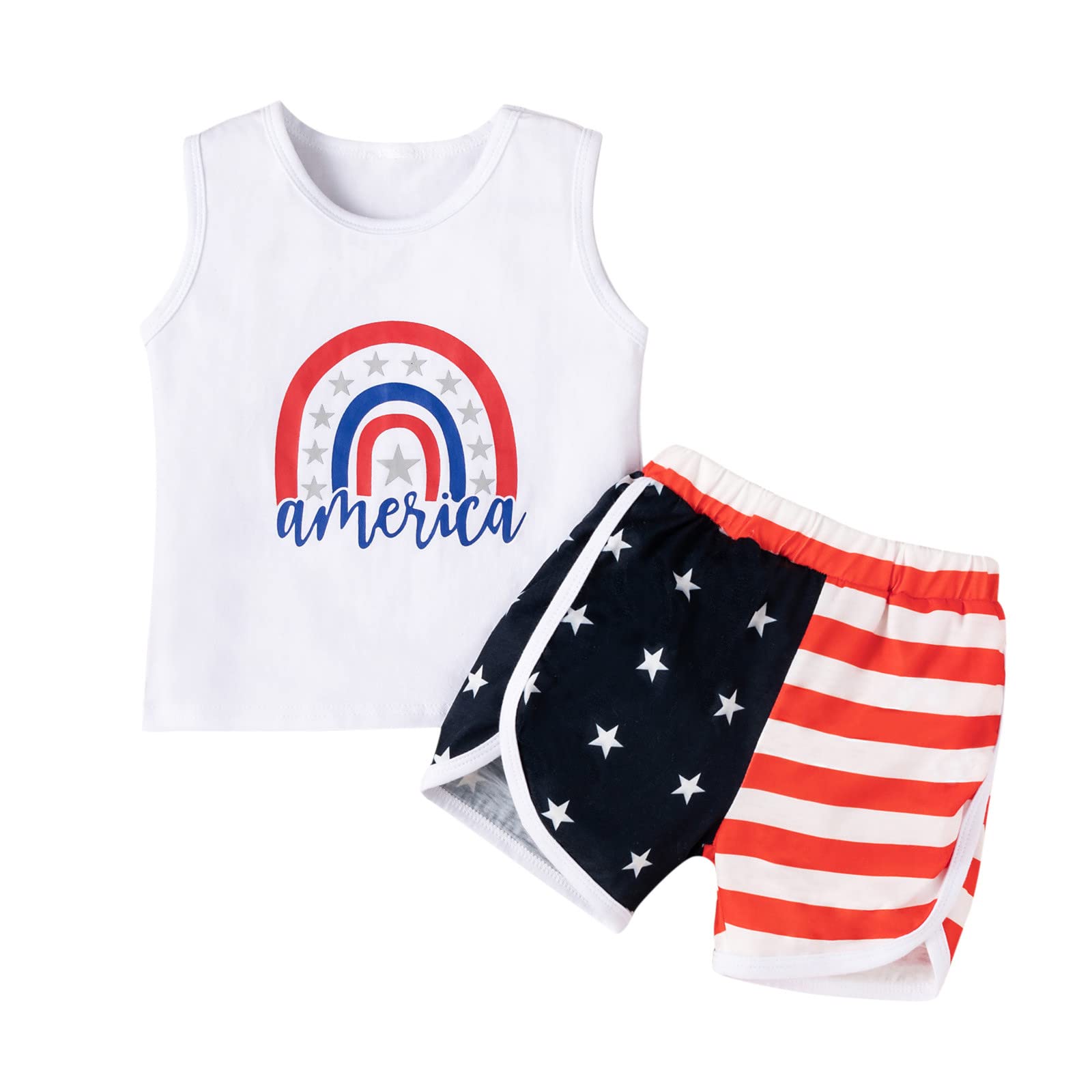 USA Flag Kids Shorts & Sleeveless Vest - Independence Day Outfit for Boys & Girls