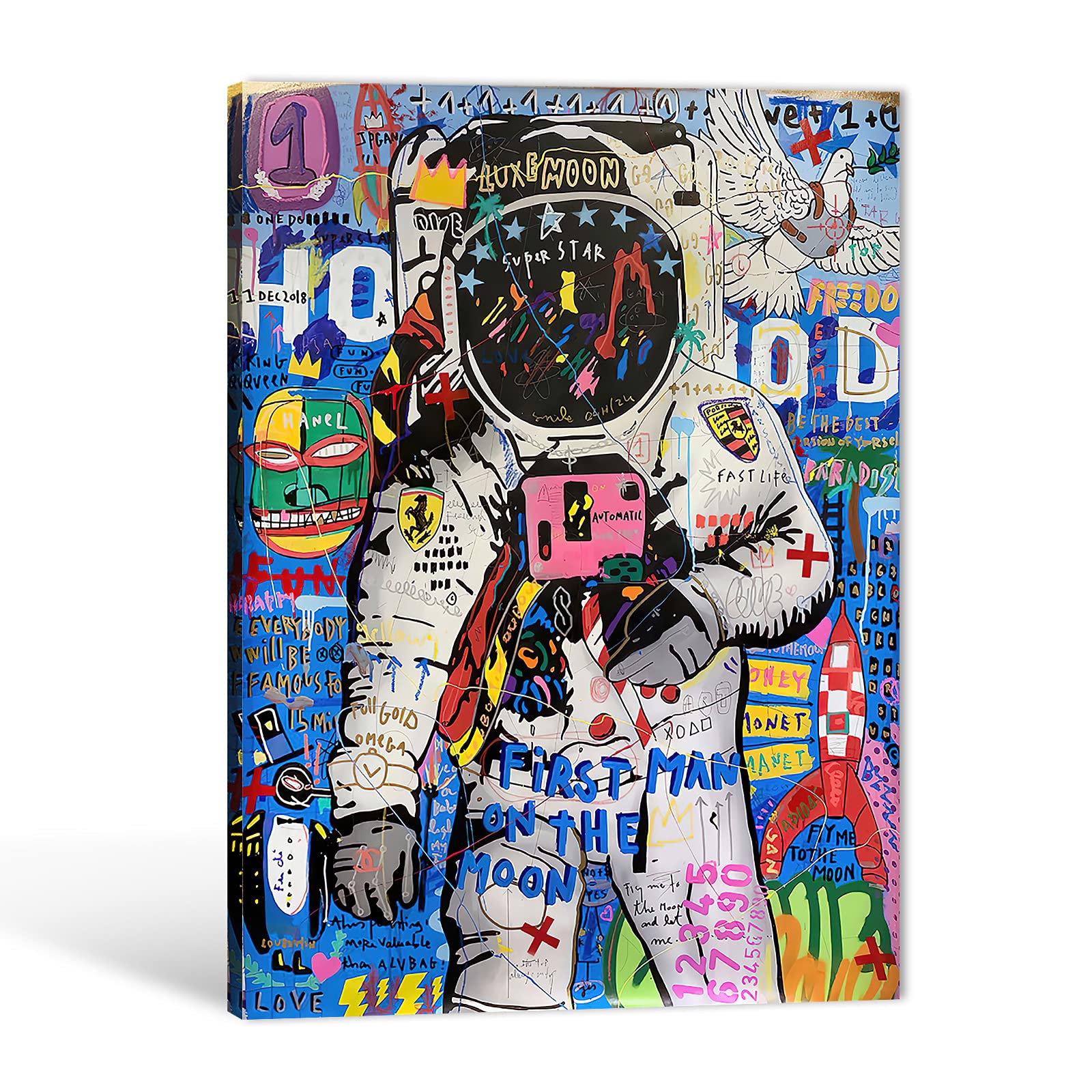 TIMUBA Graffiti Wall Art Canvas Print - 32x48 Inches Modern Astronaut Painting for Living Room & Bedroom Decor - Unique Urban Street Art for Home, Office, Dorm Wall Decoration - Perfect Gift for Art Lovers