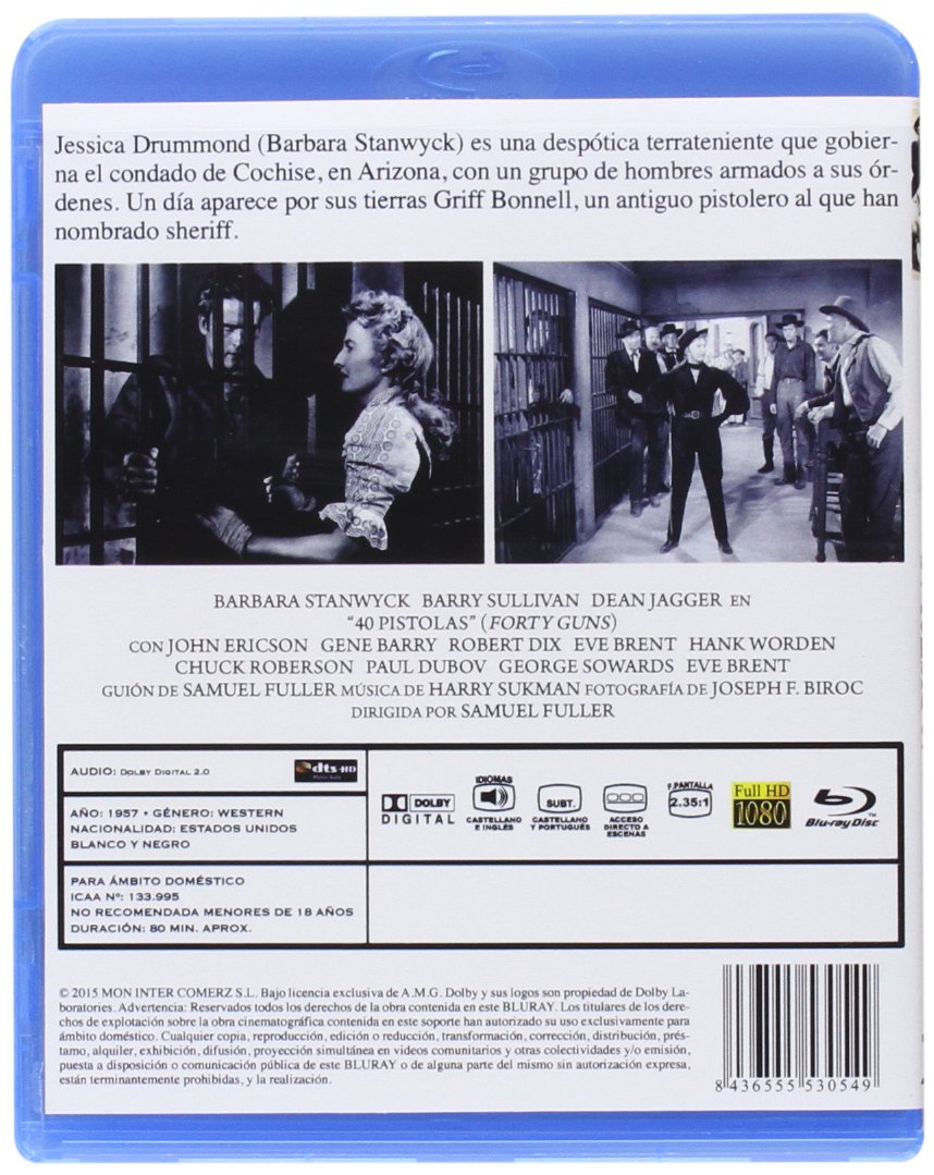 Forty Guns (40 Guns) Blu-Ray - Region A/B/C Import from Spain | Classic Western Movie for Film Collectors & Home Theater Enthusiasts