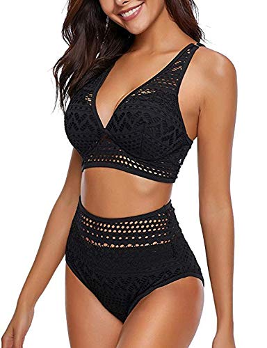 Women's High Waist Bikini Set - Sexy Crochet Lace Two Piece Swimsuit with V Neck | Perfect for Beach Vacations, Pool Parties & Summer Getaways