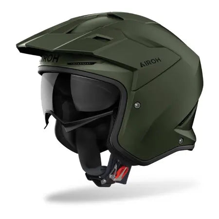 Airoh Kombakt Motorcycle Helmet - Matte Military Green Color for Off-Road & Adventure Riding - DOT & ECE Certified Safety Gear