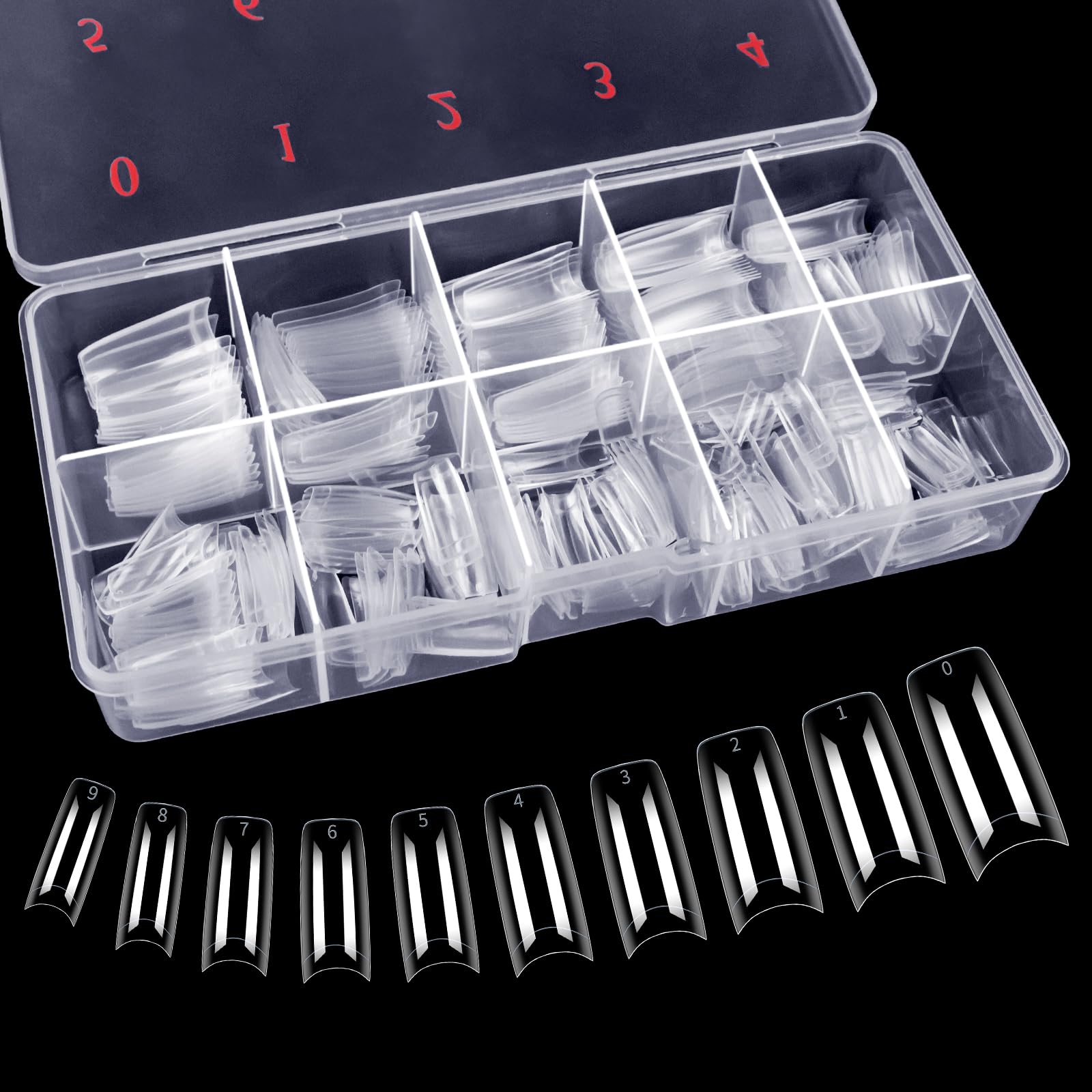 500 Pcs Clear Acrylic Nail Tips - Coffin Shape Fake Nails for French Manicure, Full Cover Artificial Fingernails - 10 Sizes for Nail Salon & DIY Nail Art (Clear) - Perfect for Wedding, Party & Daily Wear