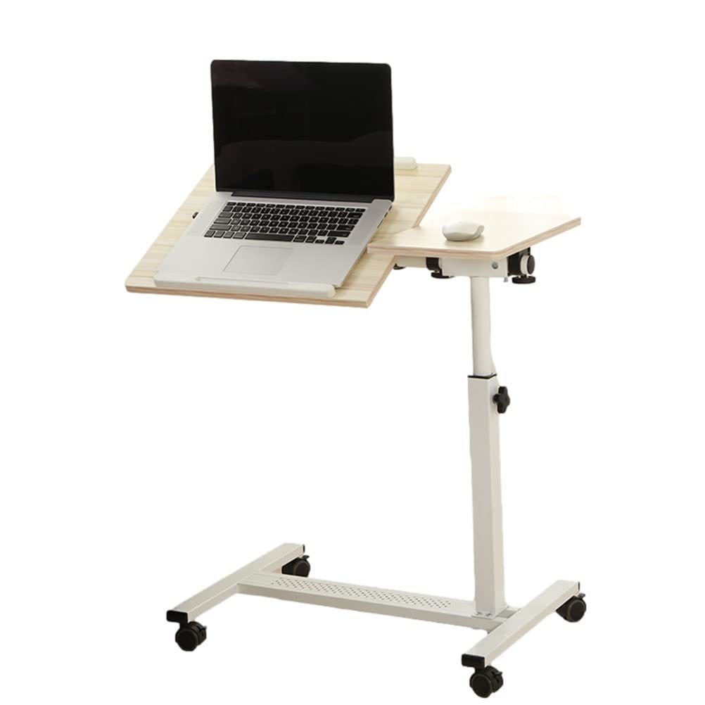Adjustable Mobile Laptop Desk with Wheels - Sit Stand Rolling Computer Table, Ergonomic Notebook Stand for Study, Bedroom & Office Use (Natural Wood) - Perfect for Home Office, Remote Work & Small Spaces