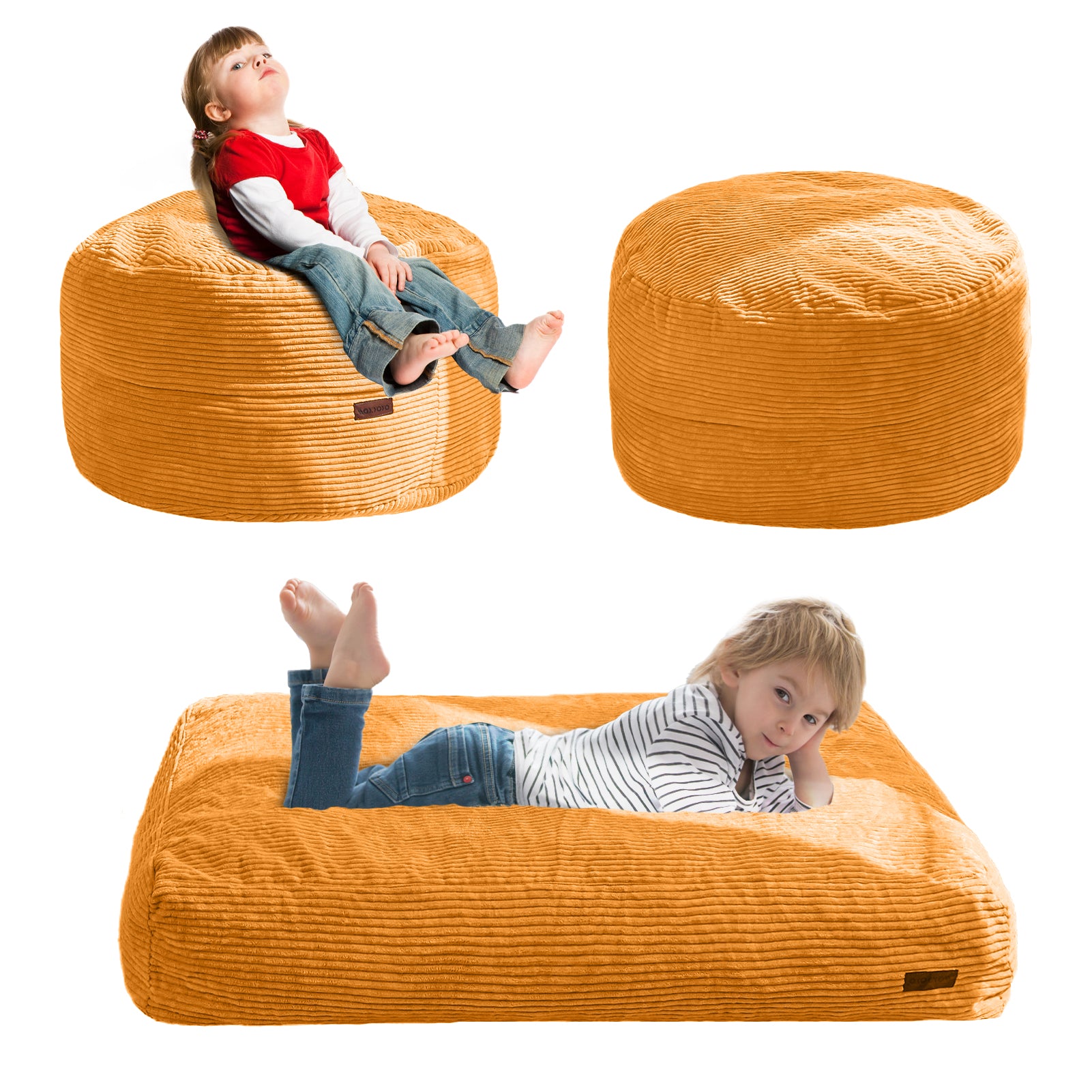 MAXYOYO Kids Corduroy Bean Bag Chair & Floor Mattress - Convertible 2-in-1 Furniture for Bedroom, Playroom & Dorm | Soft Orange Fabric for Reading, Gaming & Relaxation