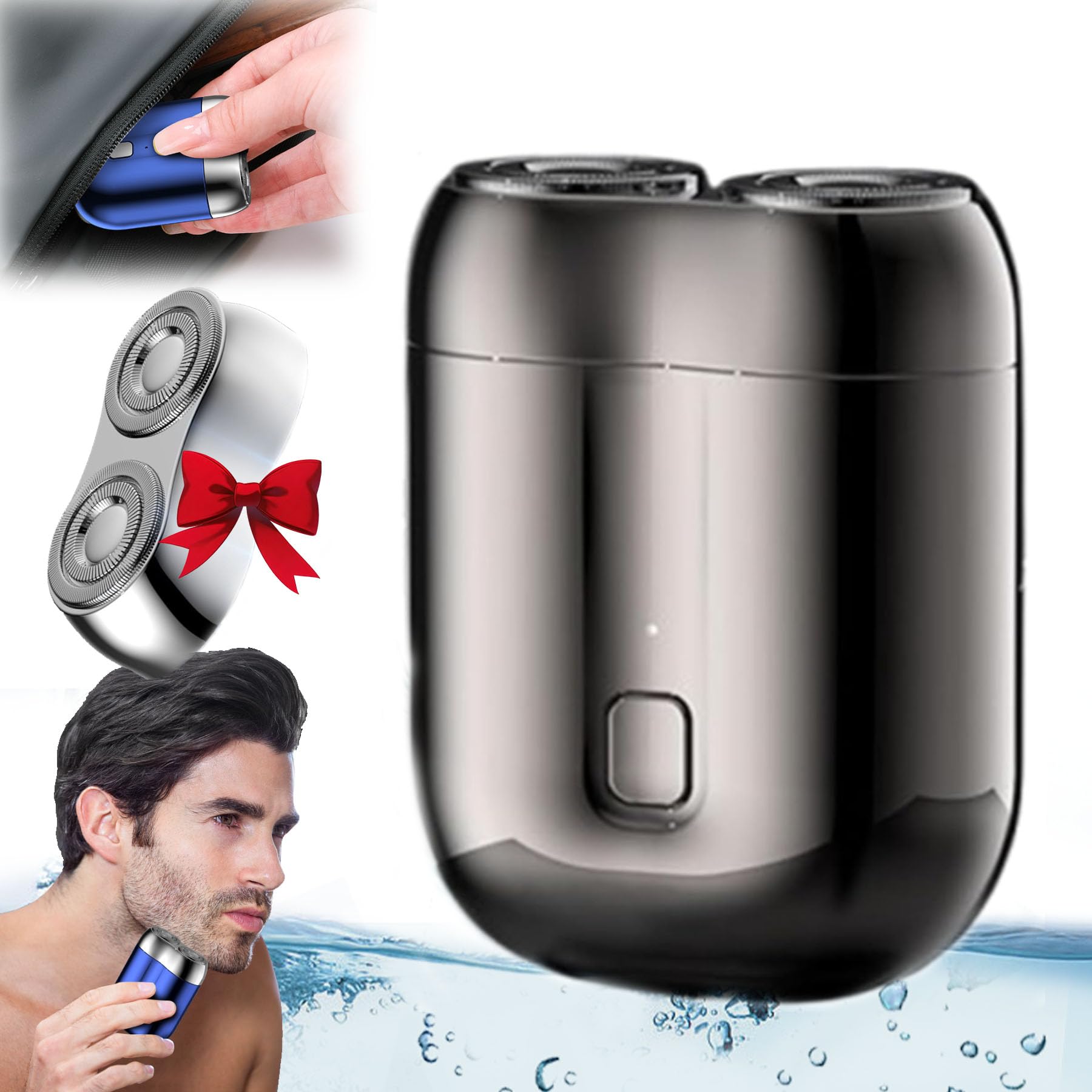 2025 New Mini Dual-Head Electric Shaver - Portable Rechargeable Waterproof Shaver for Men, Travel & Gym - Pocket-Sized Cordless Razor with Dual Precision Blades (Black) - Perfect for Business Trips, Camping & Daily Grooming