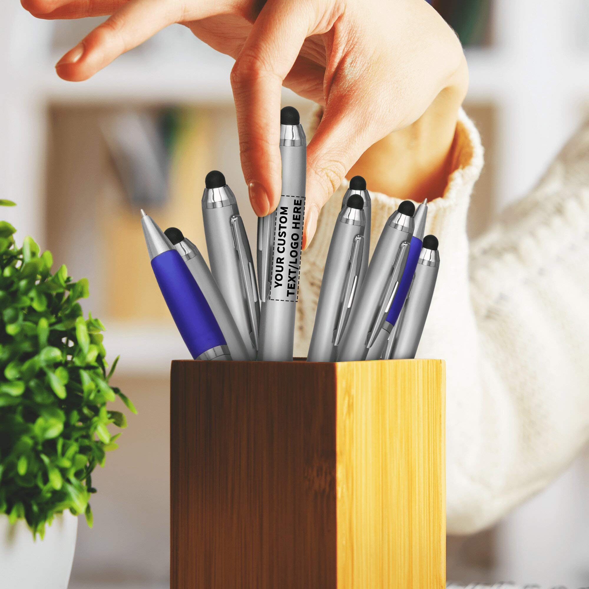 Custom Stylus Ballpoint Pens Set of 50 - Bulk Pack with Black Ink - Personalized Promotional Pens for Office, School, Business, Tradeshows & Events - Perfect for Branding, Giveaways & Corporate Gifts - Blue