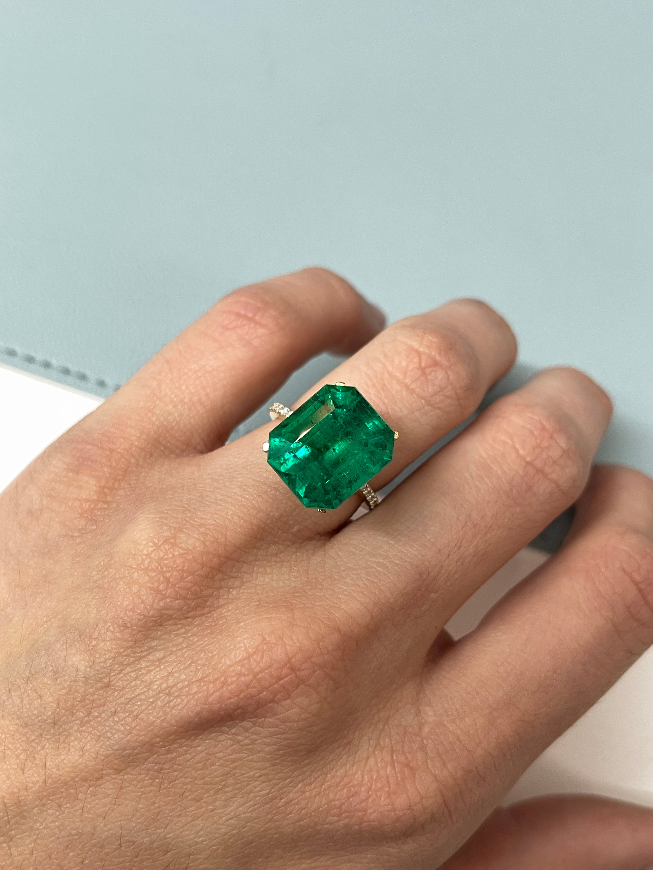 12.81 Carat GRS Certified Minor Oil Vivid Green Colombian Emerald Loose Gemstone for Jewelry Making, Engagement Rings & Luxury Collectibles