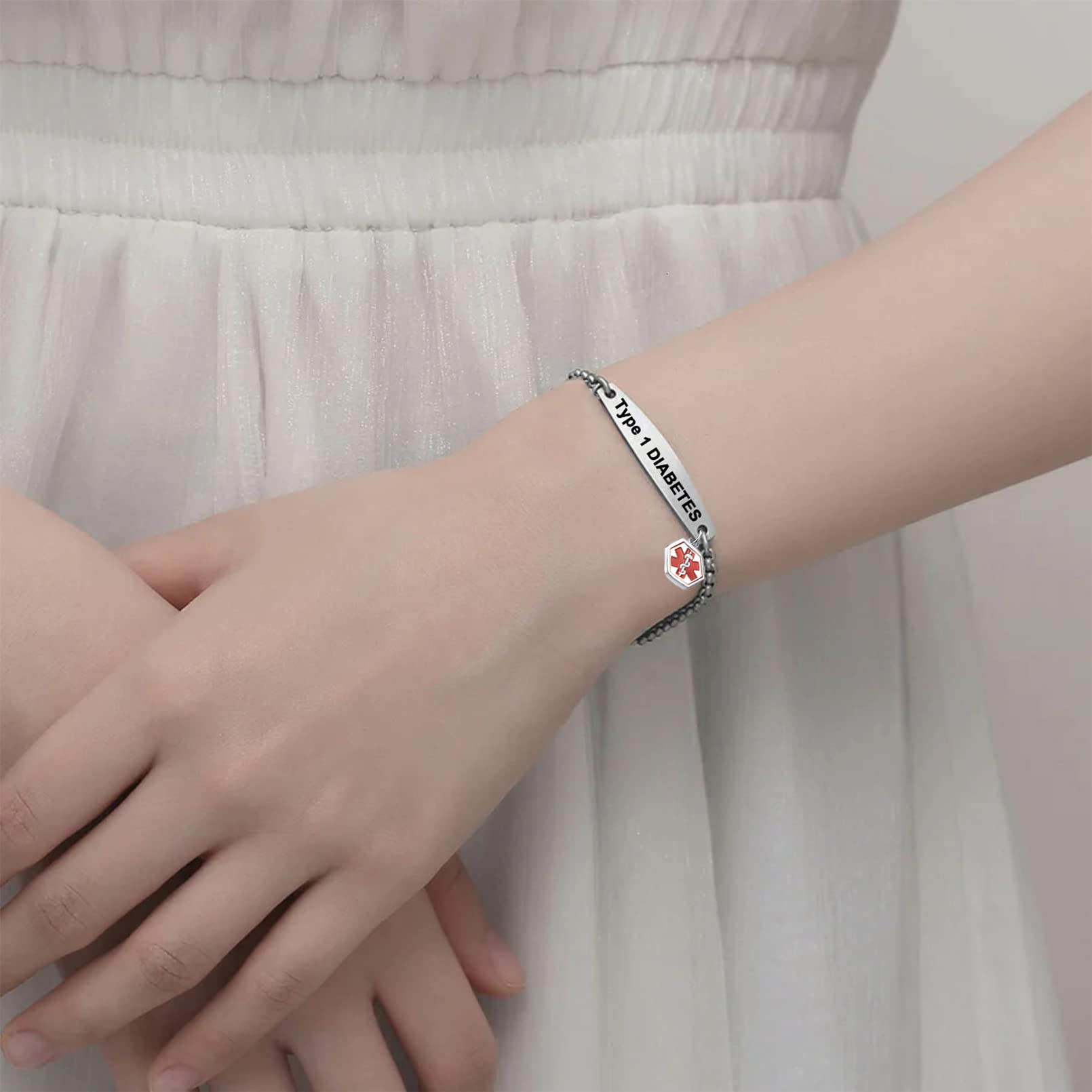 Emergency Medical ID Bracelet for Women & Men - Adjustable Stainless Steel Engraved Alert Bracelet - Perfect for Allergies, Diabetes & Emergency First Aid Situations