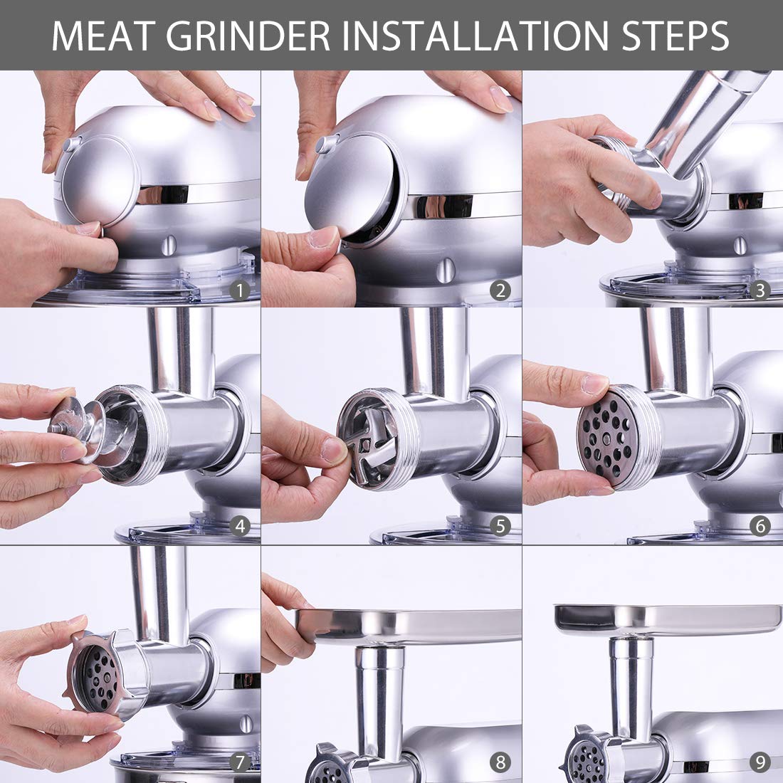 VIVOHOME 3-in-1 Multifunctional Stand Mixer with 6-Quart Stainless Steel Bowl, 650W 6-Speed Tilt-Head Meat Grinder & Juice Blender, Silver - Perfect for Baking, Grinding Meat & Making Smoothies at Home
