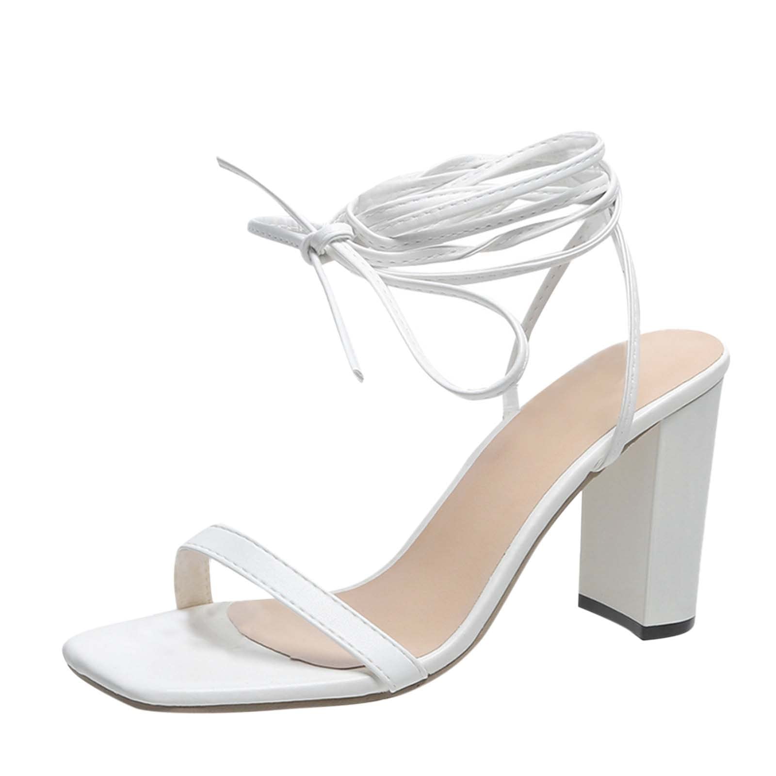 Women's Chunky Heel Slide Sandals - Solid Leather Ankle Strap Sparkly Fashion Sandals for Ladies | Perfect for Summer Outfits, Beach Vacations & Casual Wear