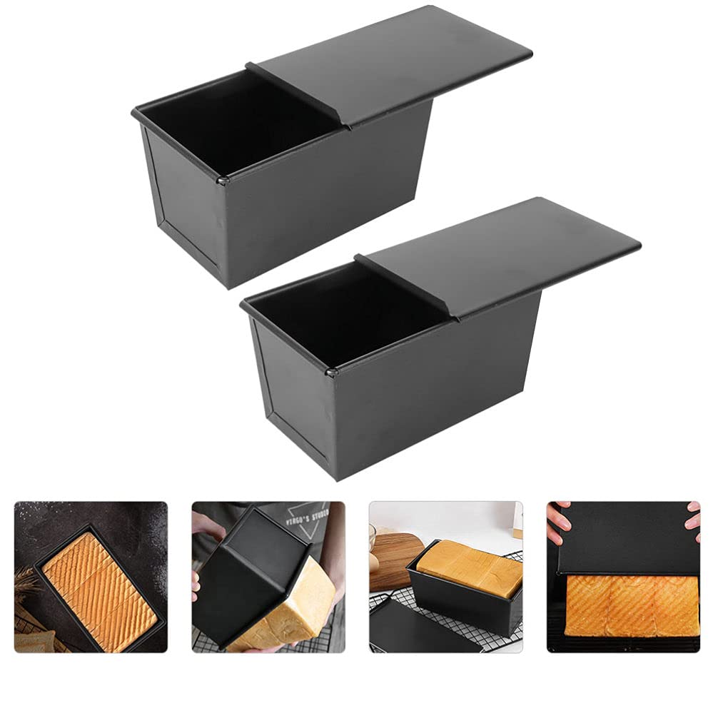 **Cabilock 2-Piece Non-Stick Carbon Steel Bread Baking Pan Set with Lids - Perfect for Baking Bread, Cakes, Quiche, Brownies & Hot Dog Buns - Ideal for Home Bakers & Holiday Baking**