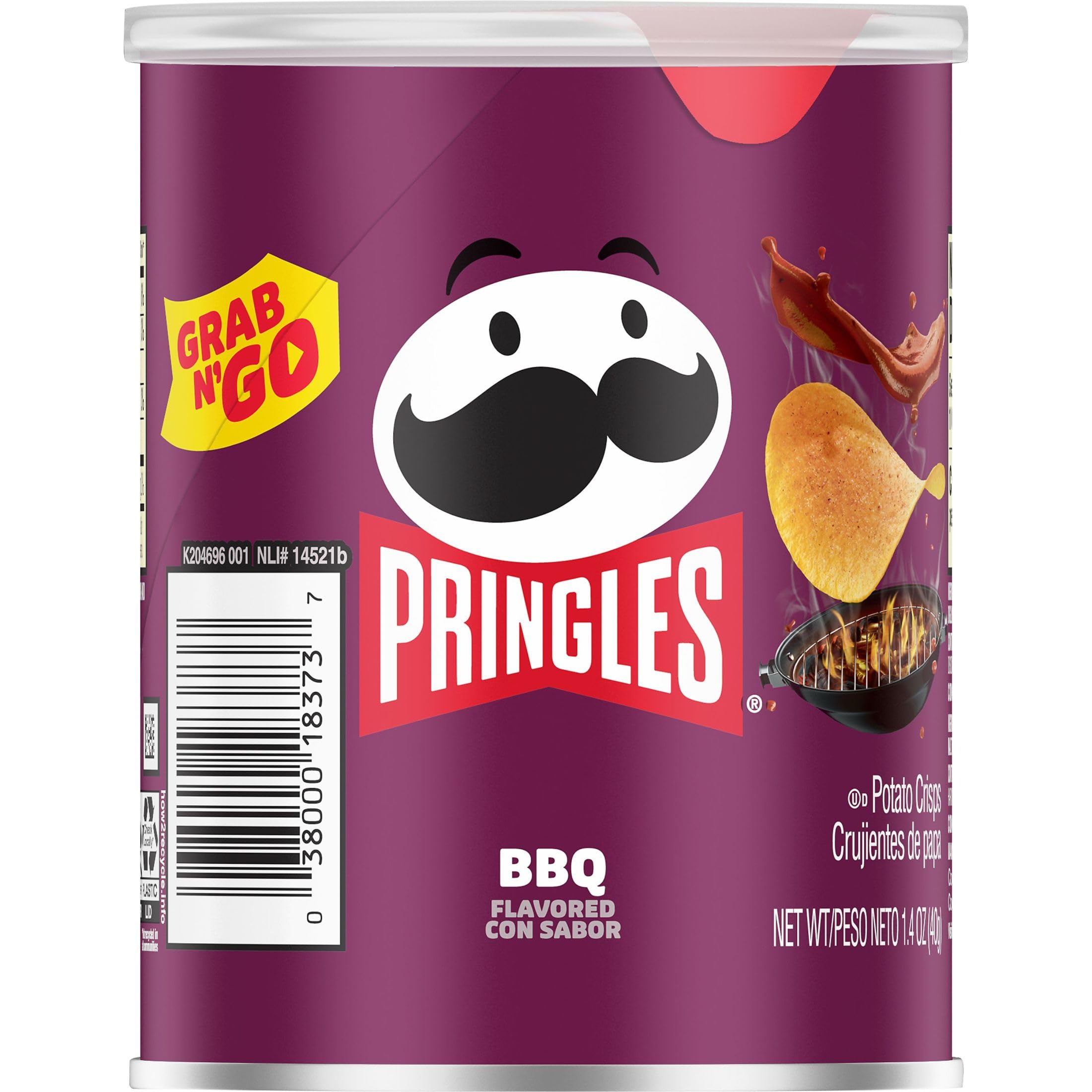 Pringles BBQ Flavored Potato Crisps - 12 Pack | Lunch Snacks, Office & Kids Snacks | Grab & Go Convenience | Perfect for Picnics, School Lunches & Road Trips