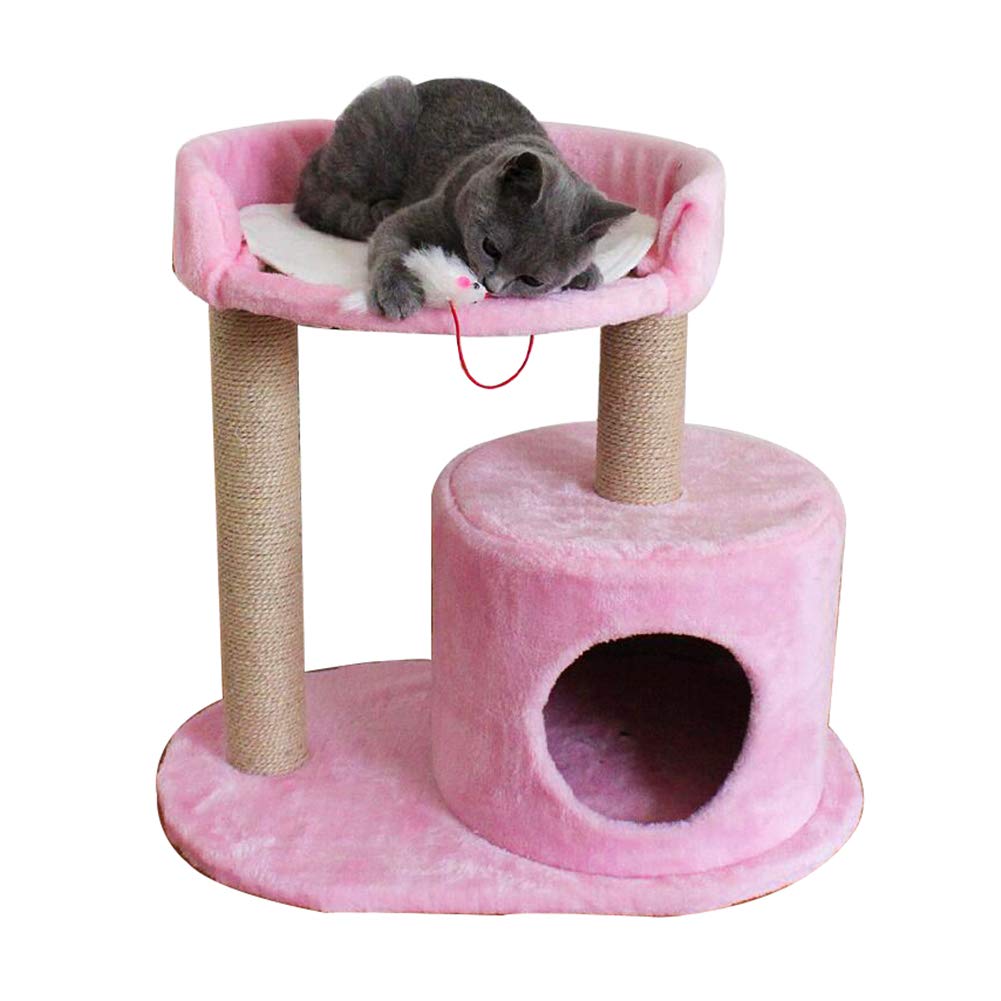 Chunlan Small Cat Tree Tower with Platform & Toys - Solid Wood Cat Climbing Frame with Natural Sisal Scratching Post - 4 Colors (Pink) - Perfect for Indoor Kittens & Small Cats Play & Rest