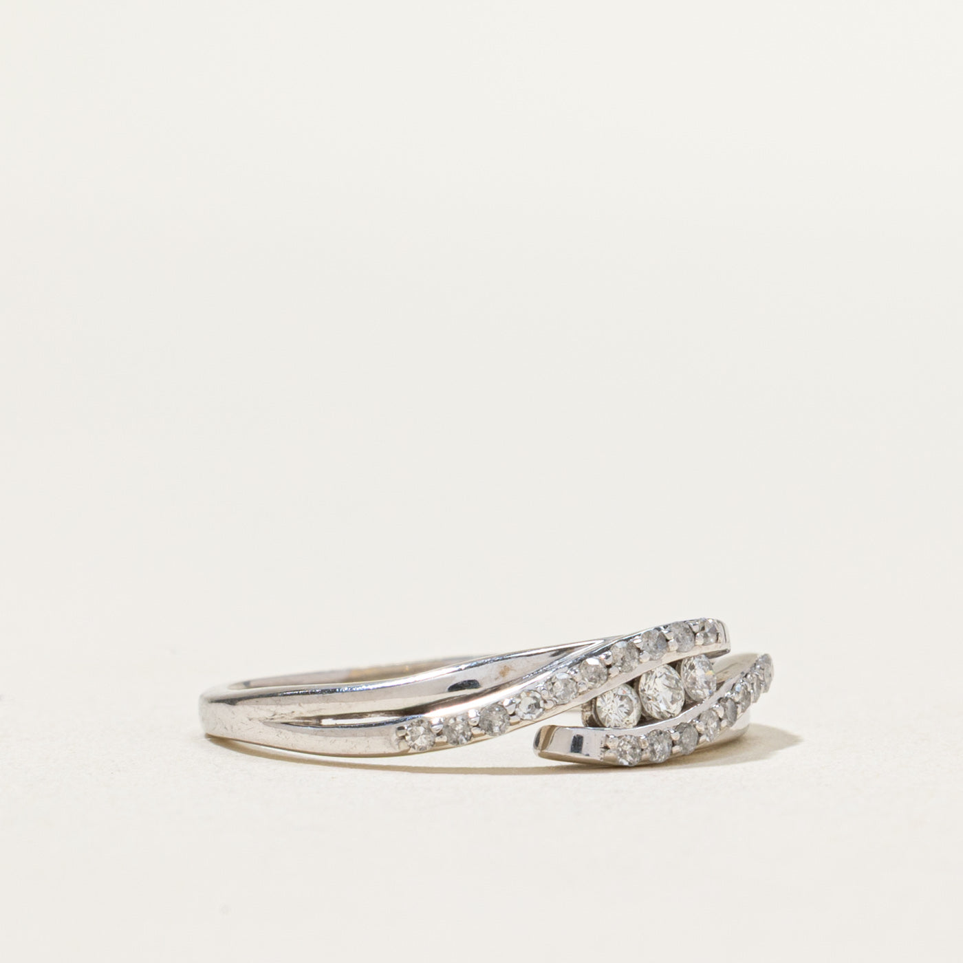 0.16ctw Tension Set Diamond Bypass Ring - Size 6.5 | Elegant Wedding Band, Anniversary Gift for Her | Perfect for Engagement, Proposal & Special Occasions