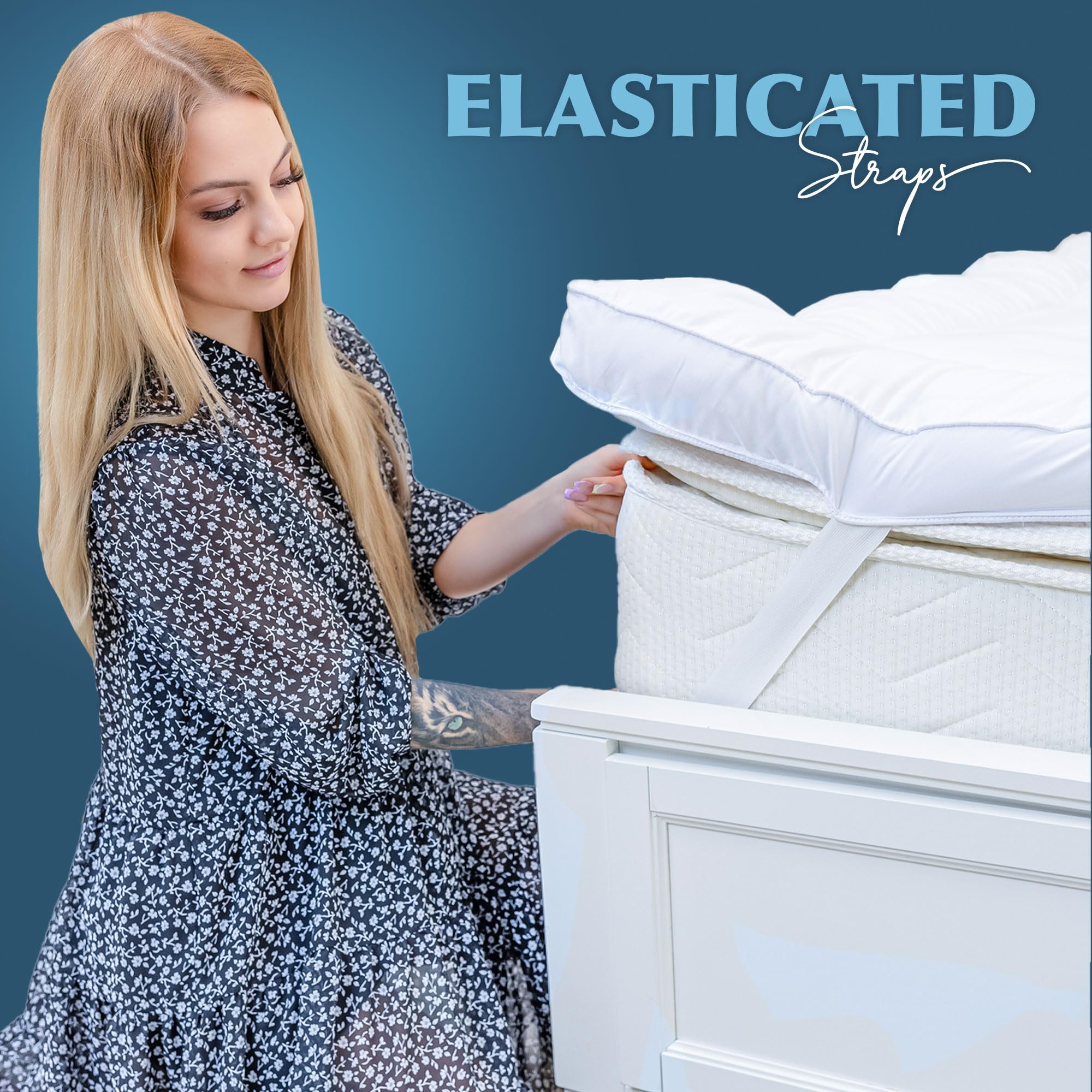 ACRALI HOME 4 Inch Thick Mattress Topper for Double Bed - 10cm Deep Hotel Quality Cooling Mattress Pad with Breathable Quilted Cover & Elastic Straps - Extra Comfort for Guest Room, Dorm, RV or Apartment