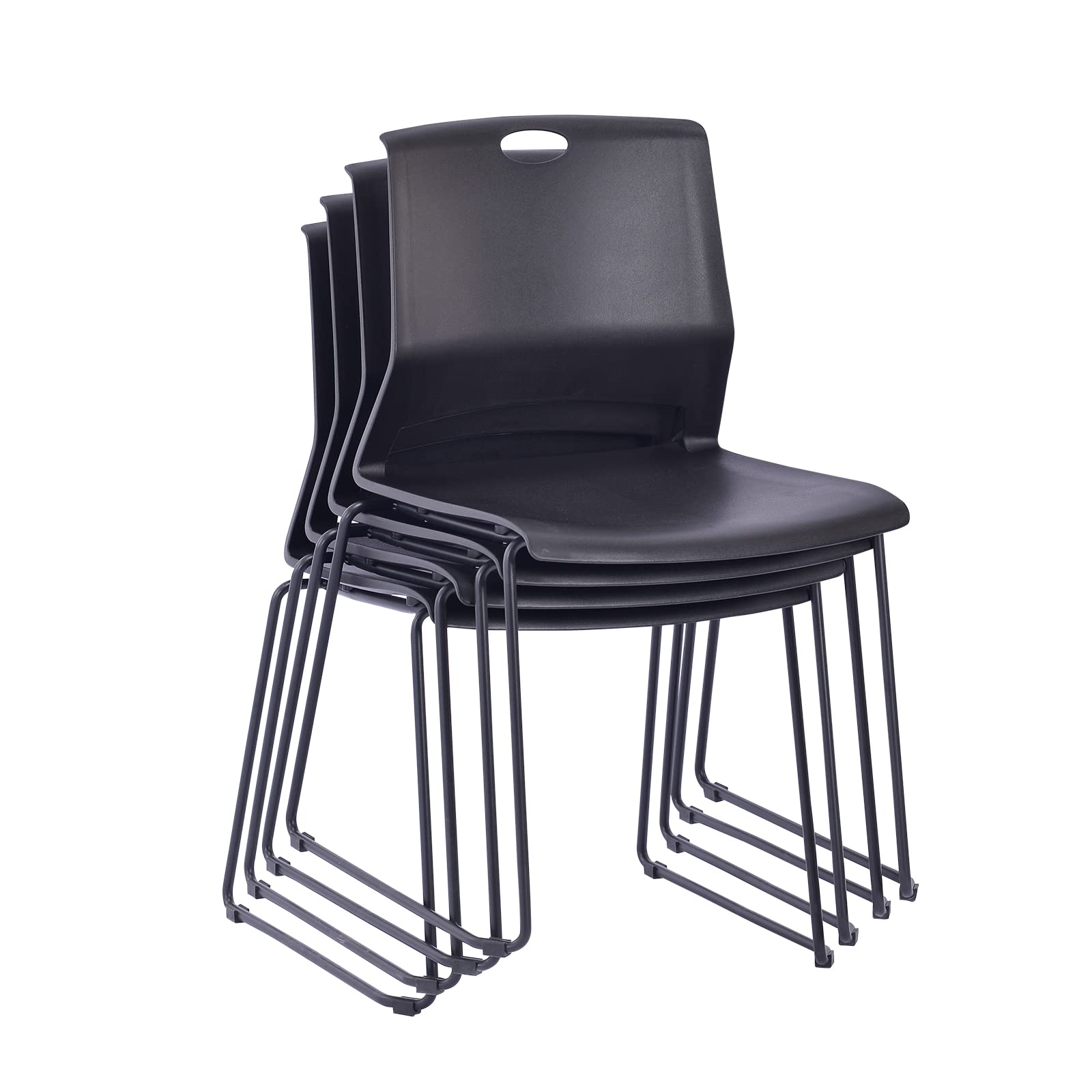 4-Pack Black Waiting Room Guest Chairs - Stackable Sled Base Conference Chairs for Church, Office, Training Room & Event Venues - Durable & Space-Saving Seating Solution