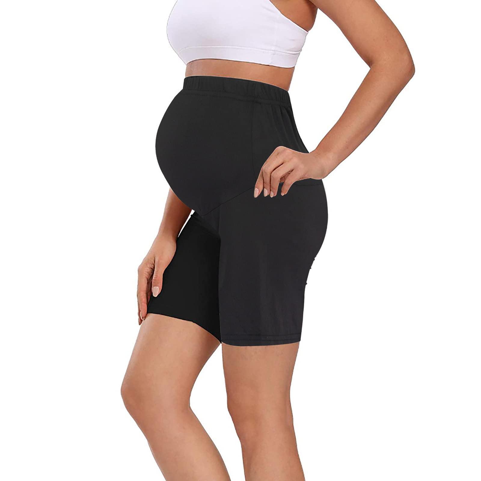 Women's Maternity Shorts - Over The Belly Athletic Yoga Workout Shorts - Comfortable Solid Color Pregnancy Activewear for Yoga, Gym & Daily Wear
