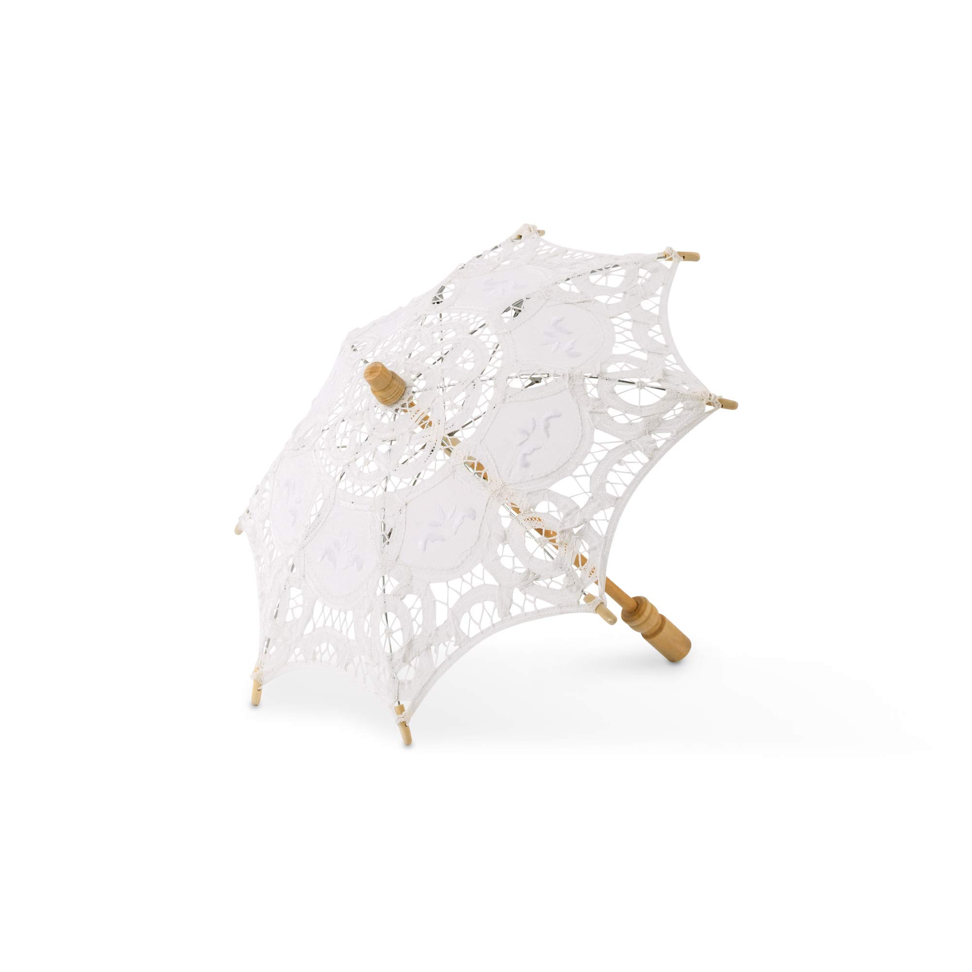 Weddingstar White Battenburg Lace Parasol - Small Bridal Umbrella for Outdoor Weddings, Photo Shoots & Vintage Themed Events