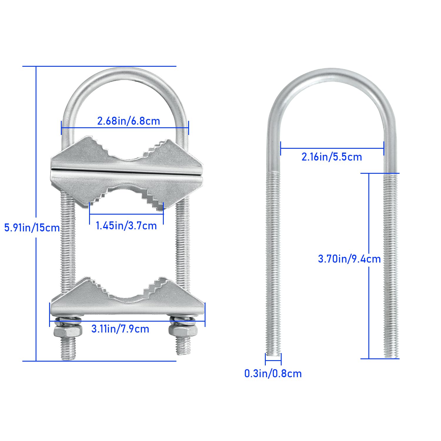 Heavy Duty Mast Clamp Kit - 3 Sets for Outdoor Antenna Installation