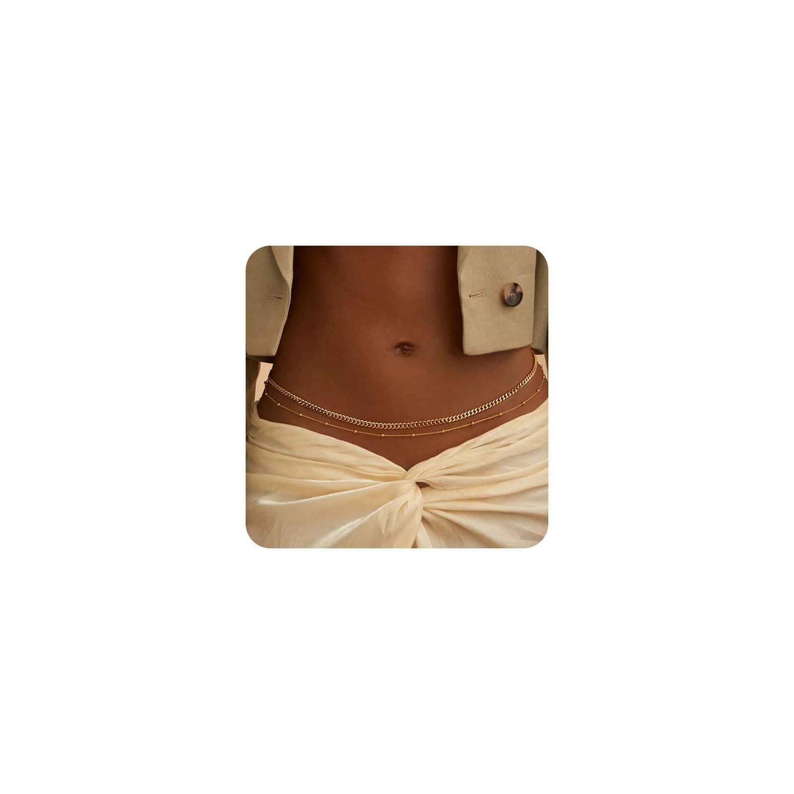 BERISO 14K Gold Body Chains for Women - Adjustable Dainty Boho Layered Waist Chain Jewelry for Beach, Bikini, Festival & Everyday Wear