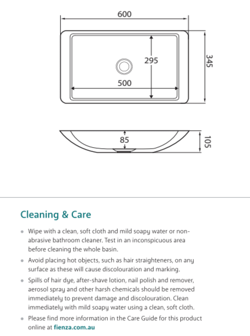 Fienza CSB03 MB Matte Black 600mm Solid Surface Above Counter Bathroom Basin - Perfect for Modern Vanities and Contemporary Bathroom Designs