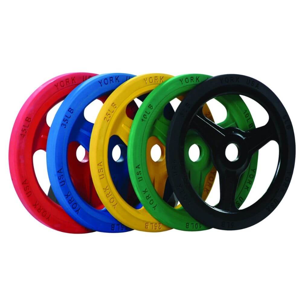 York Barbell Colored Bumper Grip Plates - Olympic Weight Plates for CrossFit, Powerlifting & Home Gym Workouts - Durable Rubber Coated for Floor Protection & Noise Reduction