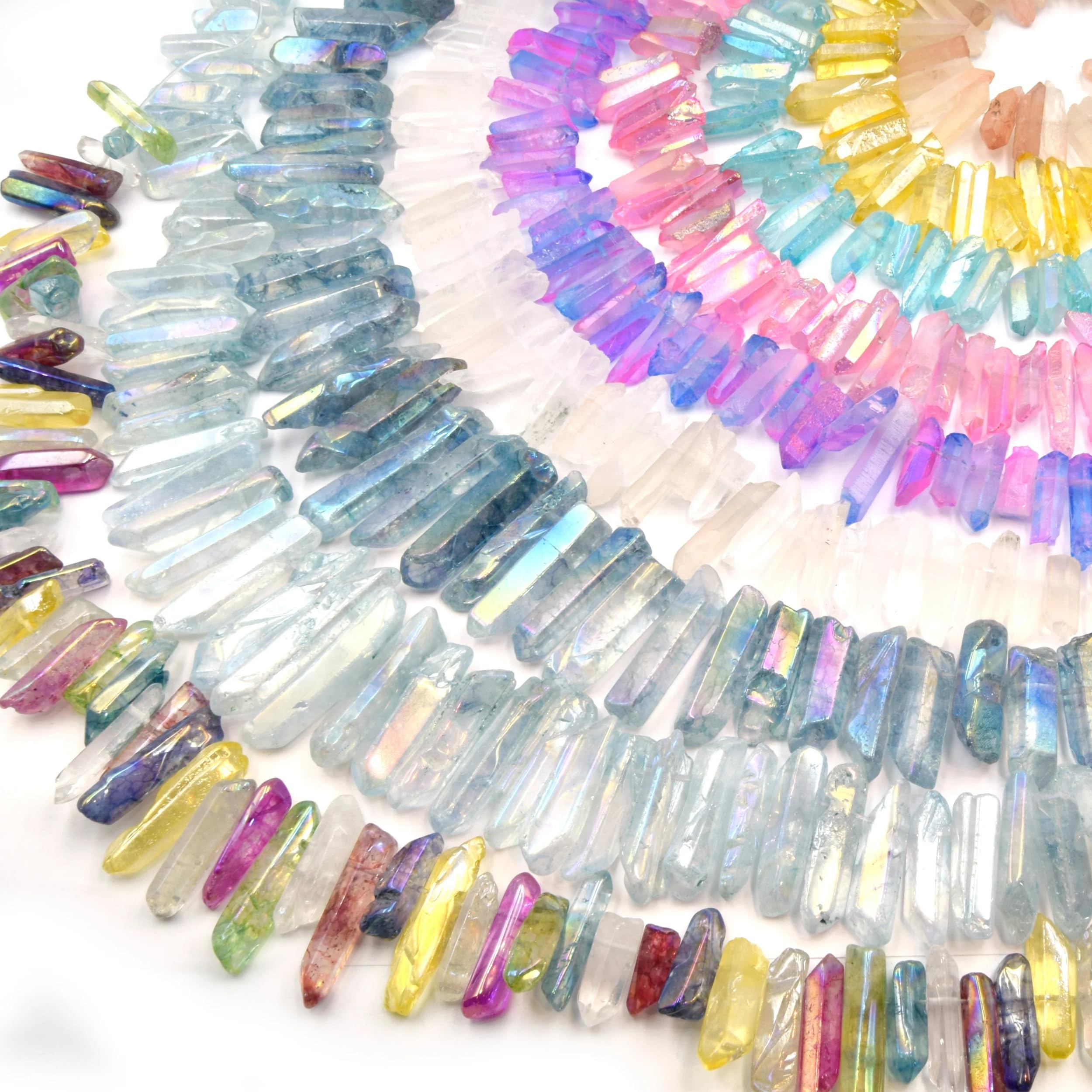 Aura Quartz Point Beads - Mystic Stick Crystal Beads for Wire Wrapping Jewelry Making | Natural Healing Stones for Meditation & Energy Work | DIY Mermaid Ombre Beaded Necklace & Bracelet Supplies