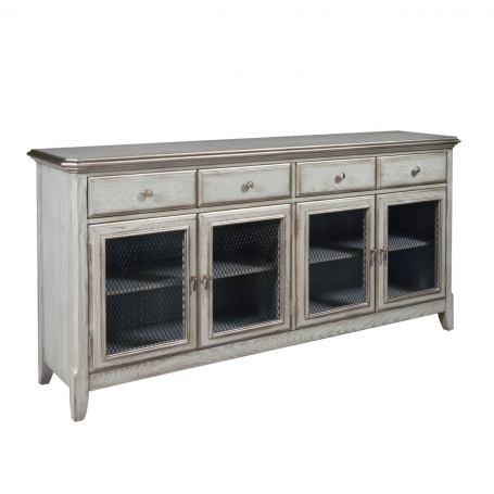 Modern Farmhouse 4-Door Credenza Cabinet - Rustic Wood Buffet Sideboard for Dining Room, Living Room & Entryway Storage - Perfect for Farmhouse Decor & Home Organization