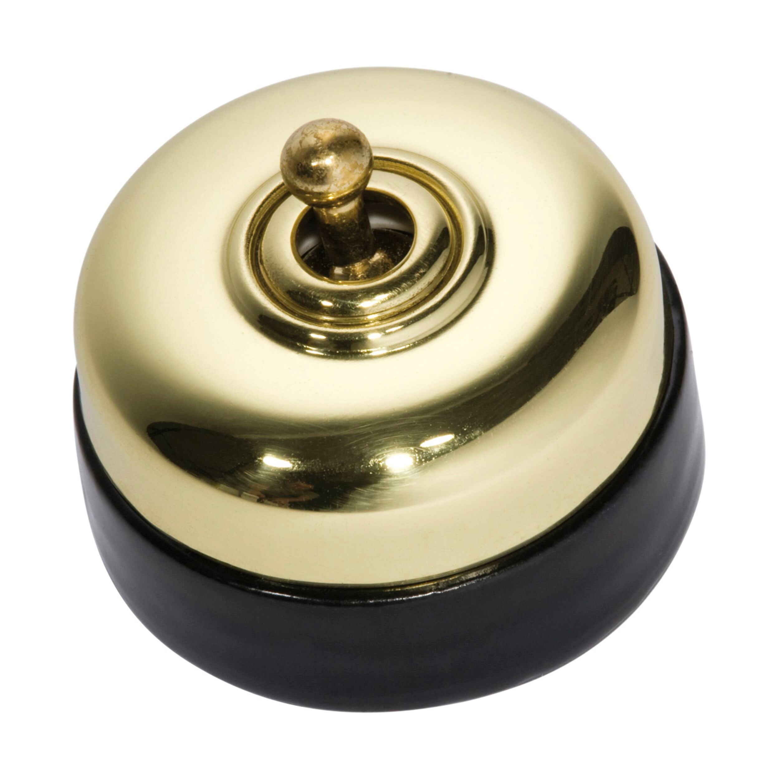Black Porcelain Base Polished Brass 5150 Switch D60xP48mm - Vintage Style Electrical Switch for Home, Office, and Commercial Lighting Fixtures