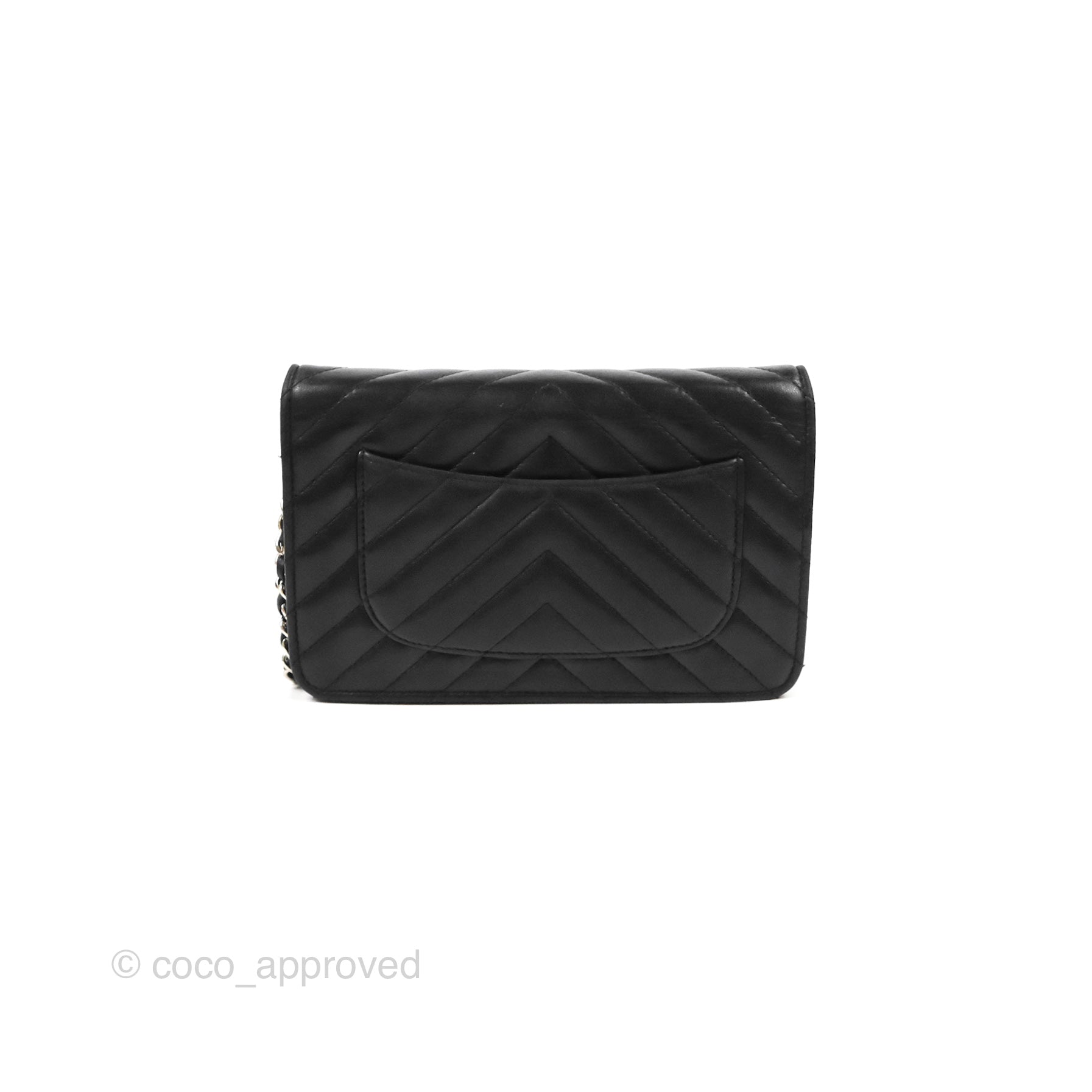 Chanel Classic Chevron Wallet on Chain WOC - Black Lambskin Leather with Silver Hardware | Crossbody Bag for Women, Perfect for Evening Events & Daily Use
