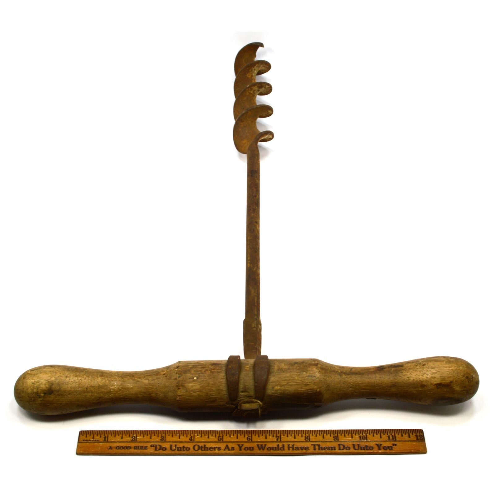 Antique T-Handle Beam Auger - Unbranded Log Boring Tool with 2 Bore Bits - Primitive Wood Drill for Carpentry, DIY Projects & Timber Construction