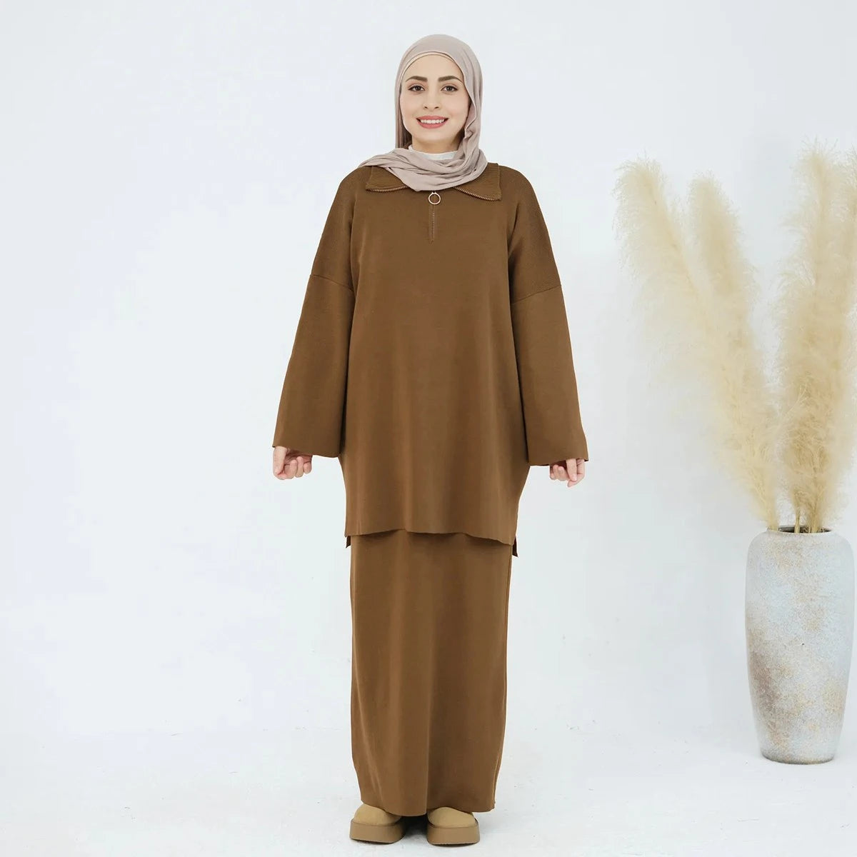 Winter Thick 2-Piece Knitted Top and Skirt Set - Warm Outfit for Fall & Winter Fashion | Perfect for Holiday Parties, Office Wear & Casual Outings