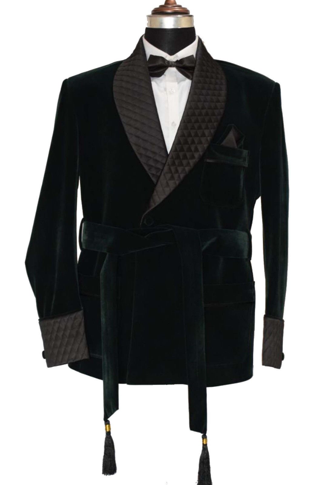 Elegant Green Velvet Smoking Jacket for Men - Quilted Dinner Blazer for Hosting & Evening Events - Size L - Perfect for Weddings, Parties & Formal Occasions