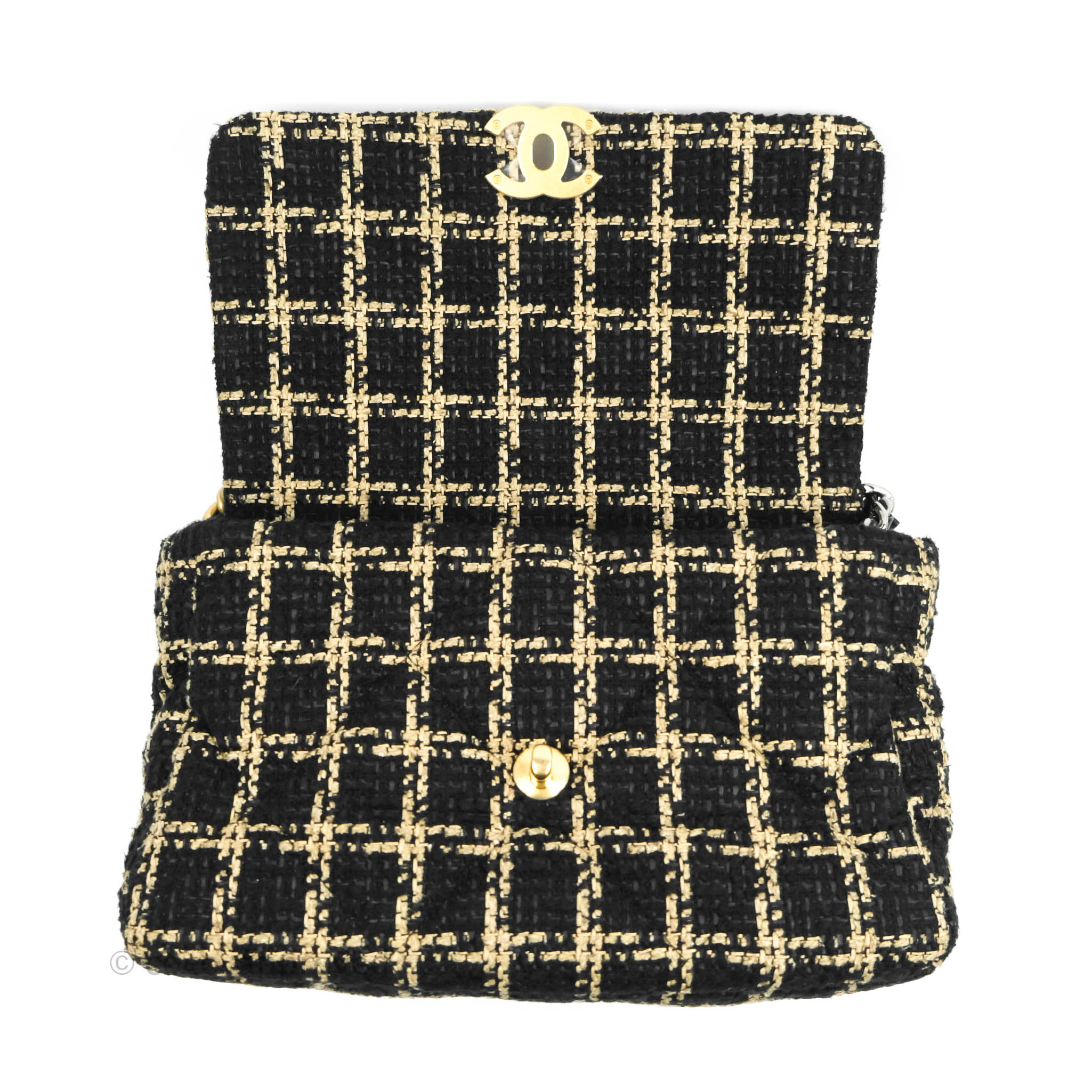Chanel 19 Medium Handbag in Beige & Black Tweed with Mixed Hardware - Luxury Designer Shoulder Bag for Women, Perfect for Work, Evening Events & Travel
