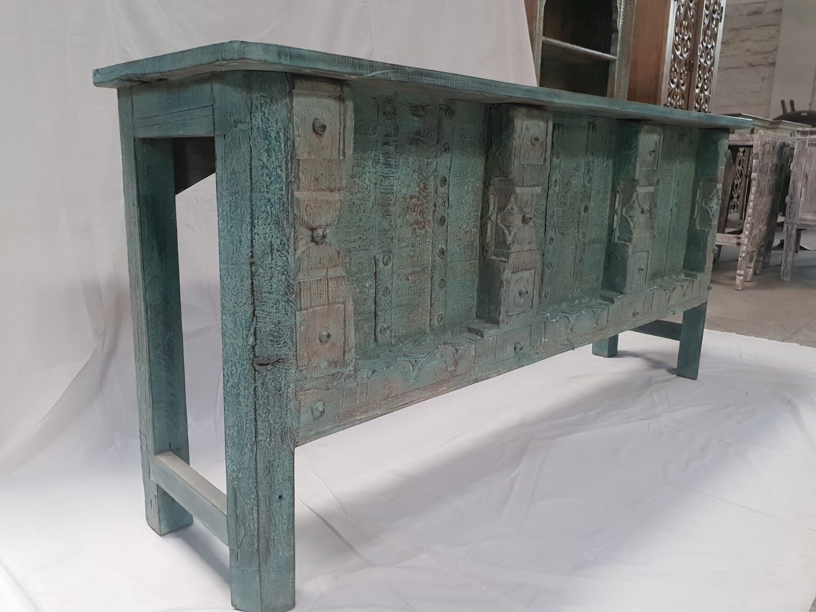 Handmade Carved Solid Hardwood Console Table - 72.4