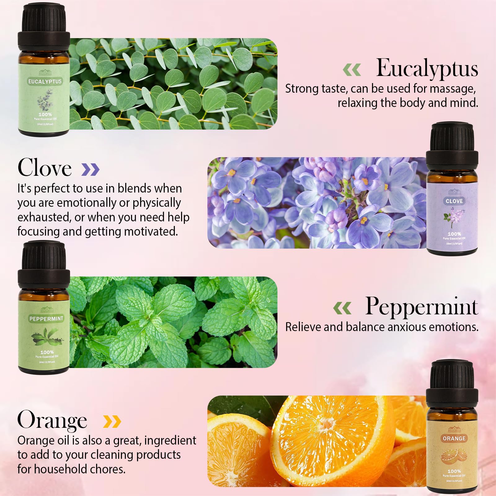 8 Pack 10ML Pure Aromatherapy Essential Oil Set - Peppermint, Lavender, Eucalyptus, Tea Tree, Rose, Rosemary, Clove & Orange for Diffusers, Candle Making, Massage & Relaxation - Spring 2025 Collection