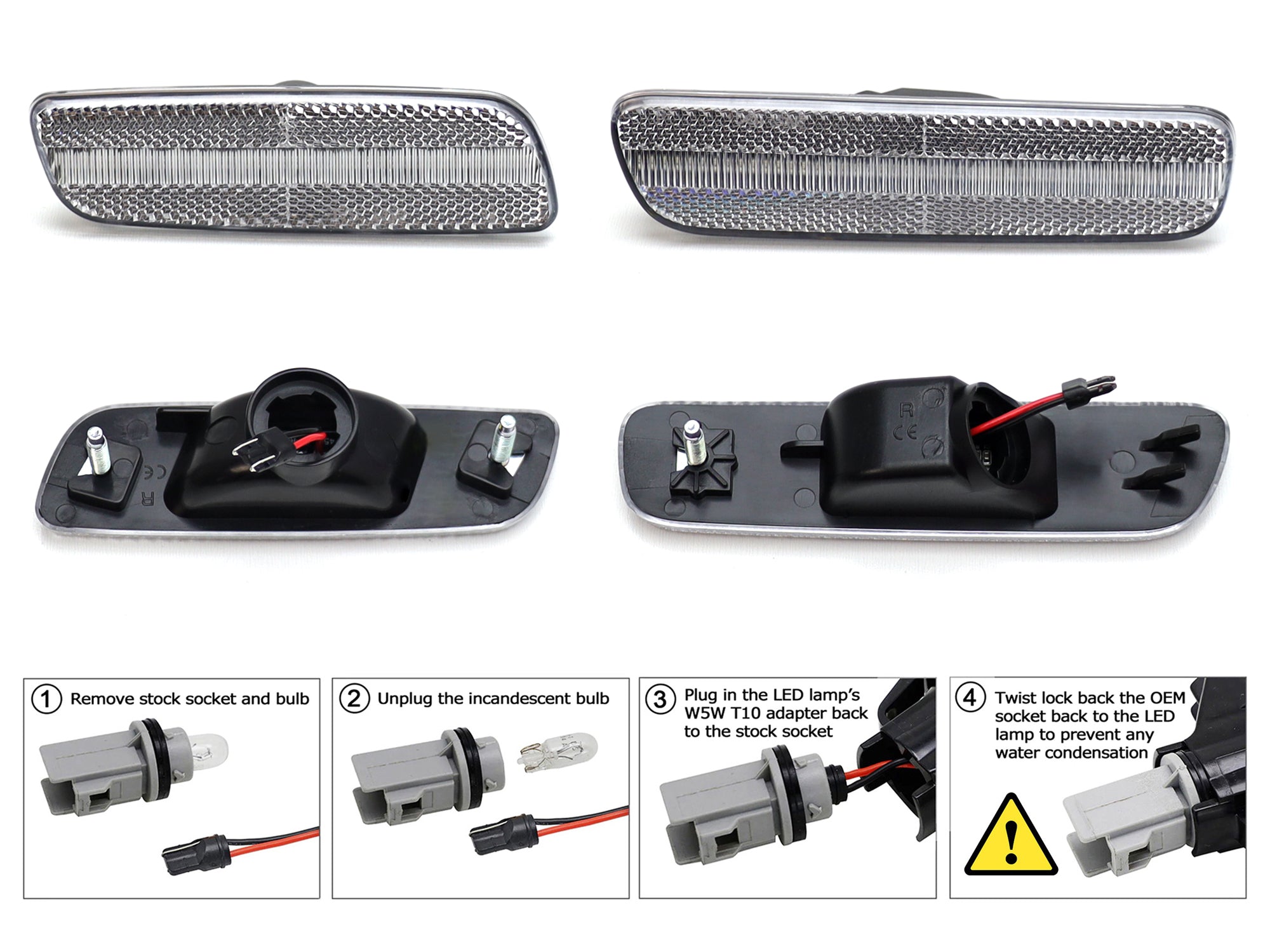4pc Clear Lens White Full LED Front & Rear Side Markers for 2001-2005 Lexus IS300 - Upgrade Your Car Lighting for Night Driving & Enhanced Visibility