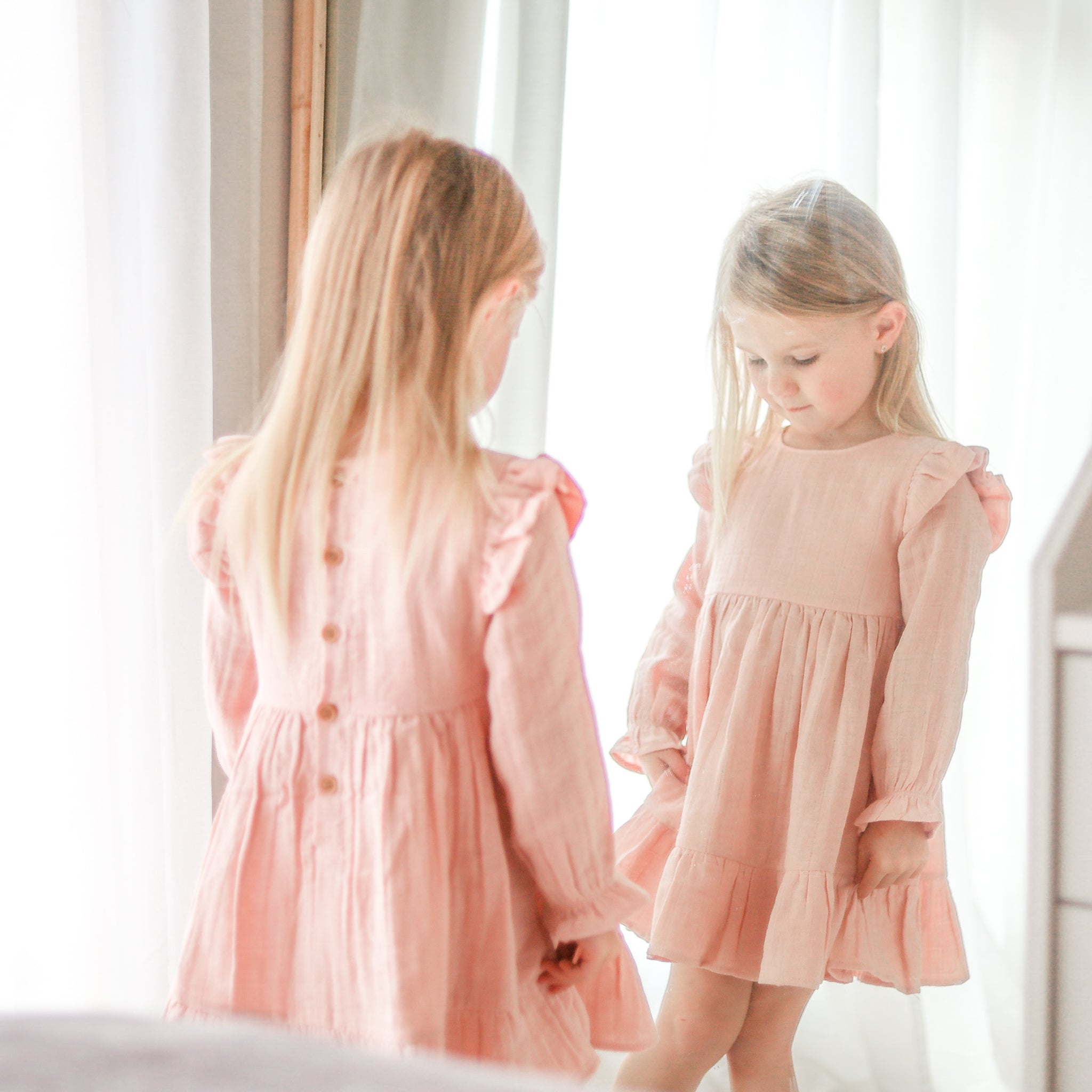 Vintage Pink Muslin Ruffle Dress for Baby Girls - Soft Cotton Summer Outfit for Photoshoots, Parties & Special Occasions