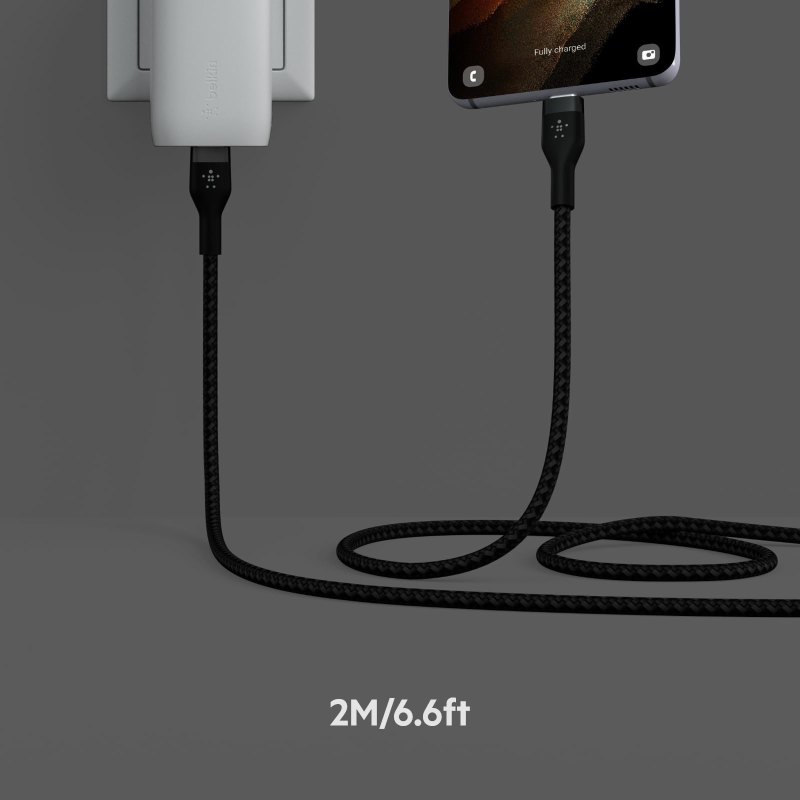 Belkin BoostCharge Pro Flex Braided USB-C to USB-C Fast Charging Cable 2m - USB-IF Certified PD Charger for iPhone 16/15, Galaxy S24/S23, MacBook Pro, iPad, Pixel & More - Perfect for Home, Office & Travel (Black)