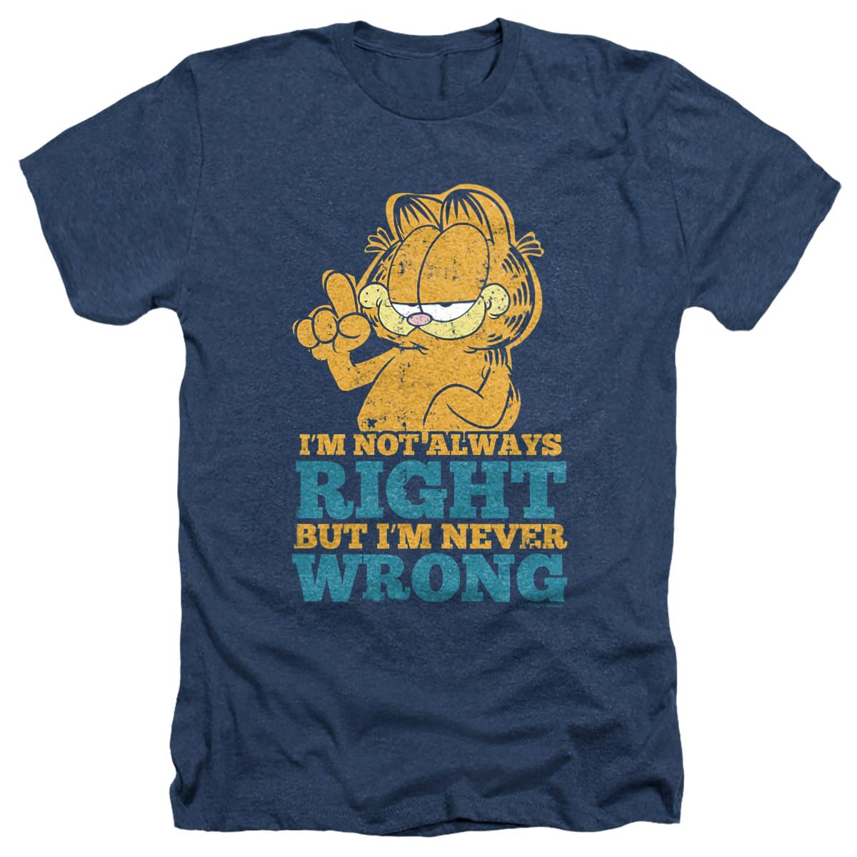 Garfield Never Wrong Unisex Heather T-Shirt for Adults - Funny Cat Graphic Tee for Men & Women - Casual Wear, Gifts, Pop Culture Apparel