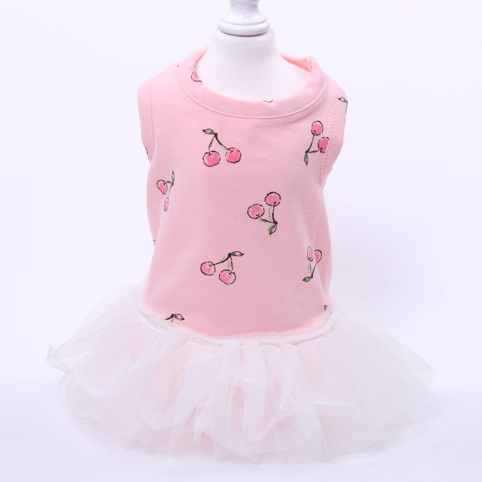 Breathable Spring Summer Pet Dog Clothes - Princess Dresses for Small Dogs & Cats with Cherry Print Tutu Skirts | Perfect for Outdoor Walks, Parties & Photo Shoots
