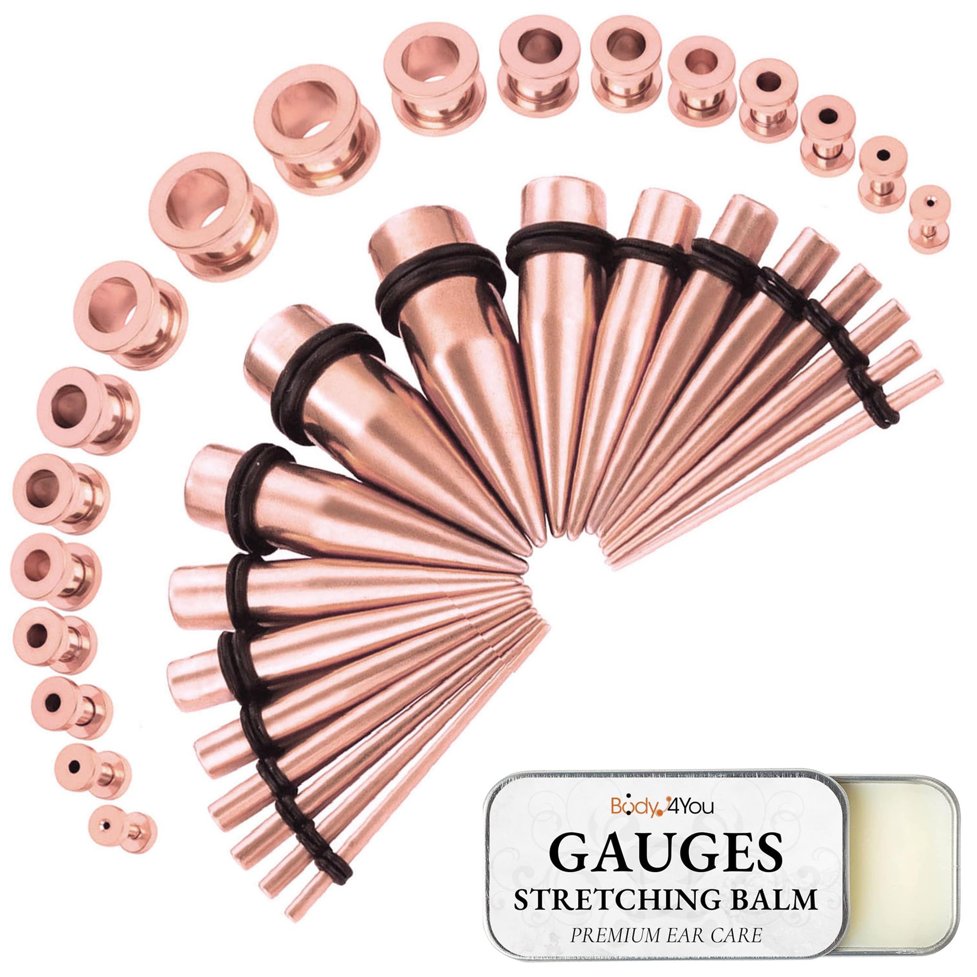 BodyJ4You 37PC Ear Stretching Kit for Beginners - 14G to 00G Gauges with Steel Tapers, Single Flare Plugs & Screw Fit Tunnels - Includes Aftercare Balm Wax - Perfect for Men & Women Ear Piercing Jewelry - Ideal for Ear Stretching, Healing & Style Enhancement
