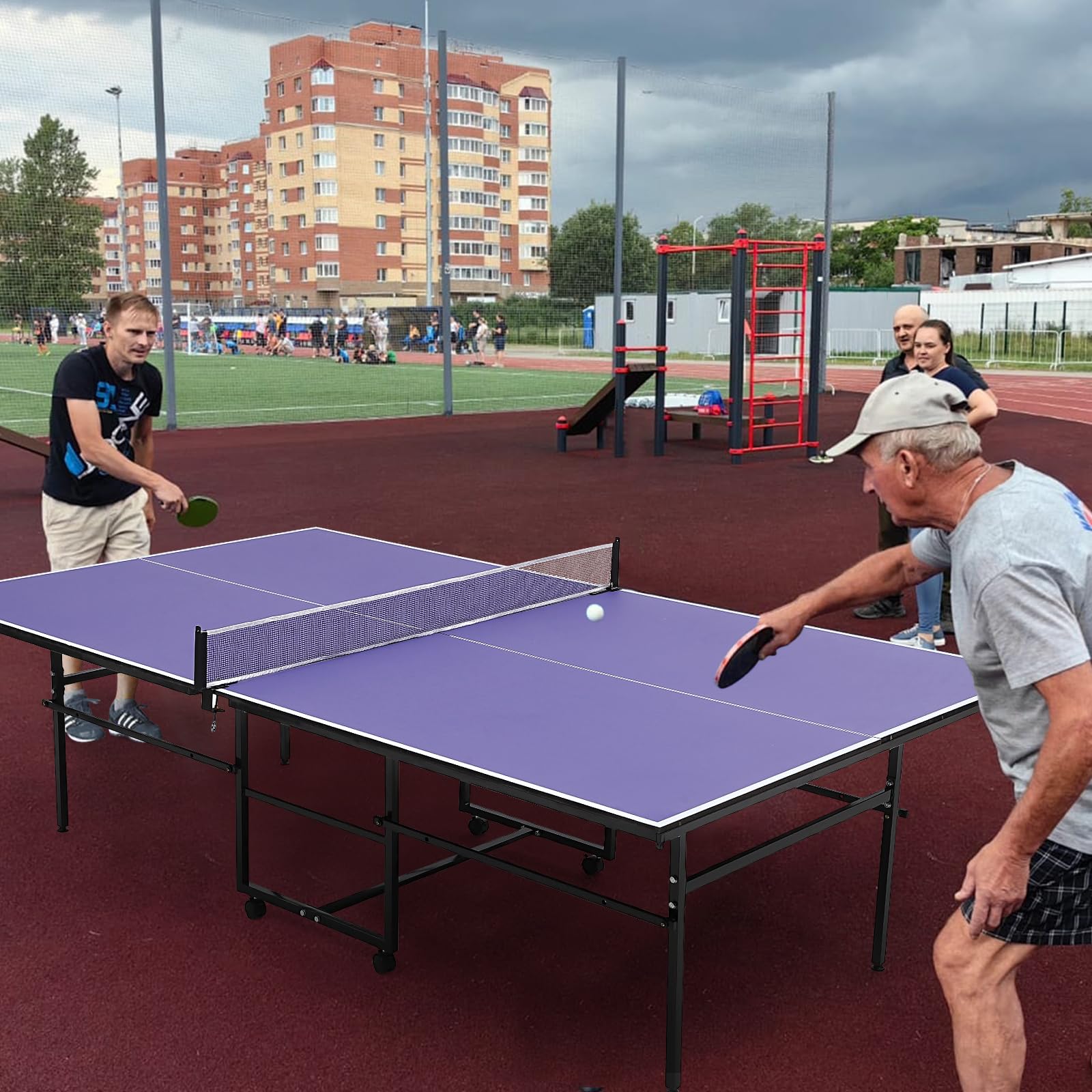 Professional Full-Size 9' x 5' Folding Ping Pong Table with Net & Wheels - Indoor/Outdoor Tennis Table with Single Player Playback Mode for Easy Storage & Movement | Perfect for Home, Gym, Office & Backyard Games