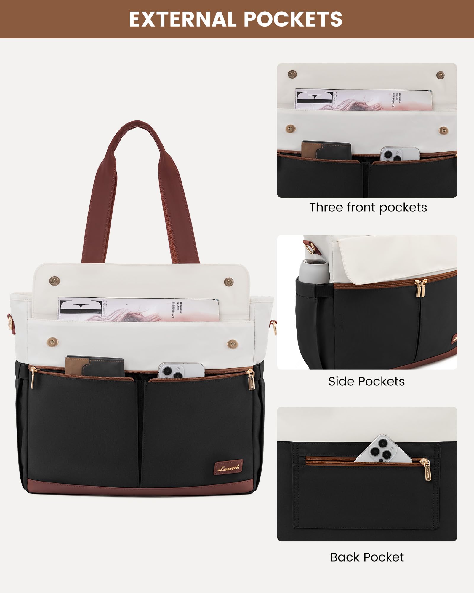 LOVEVOOK 15.6 Inch Laptop Bag for Women - Large Capacity Water Resistant Work Bag with Multiple Pockets & Removable Strap, Ideal for Business Travel, Nursing, Teaching, and Everyday Use