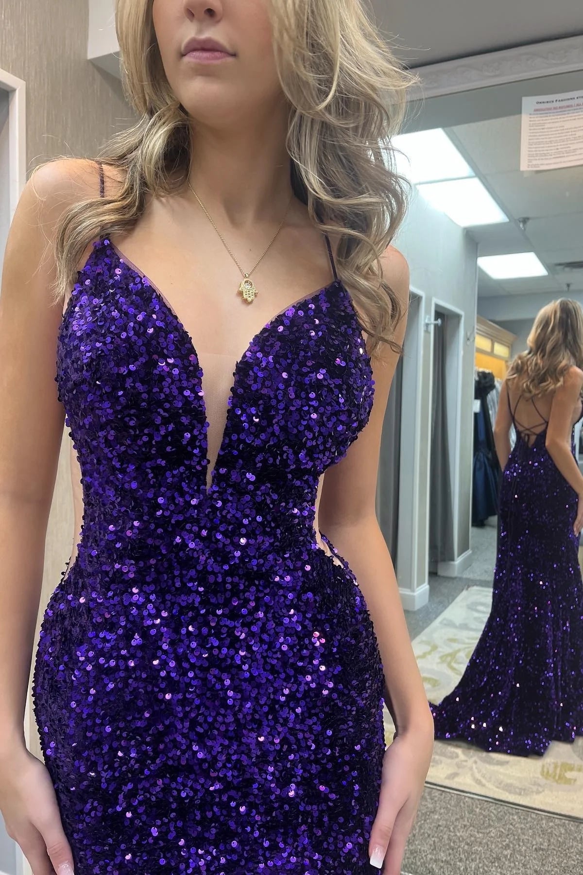 Elegant Long Purple Sequin Evening Gown for Women - UK Size Mermaid Dress with Straps & Lace Up Back - Perfect for Prom, Gala & Formal Events