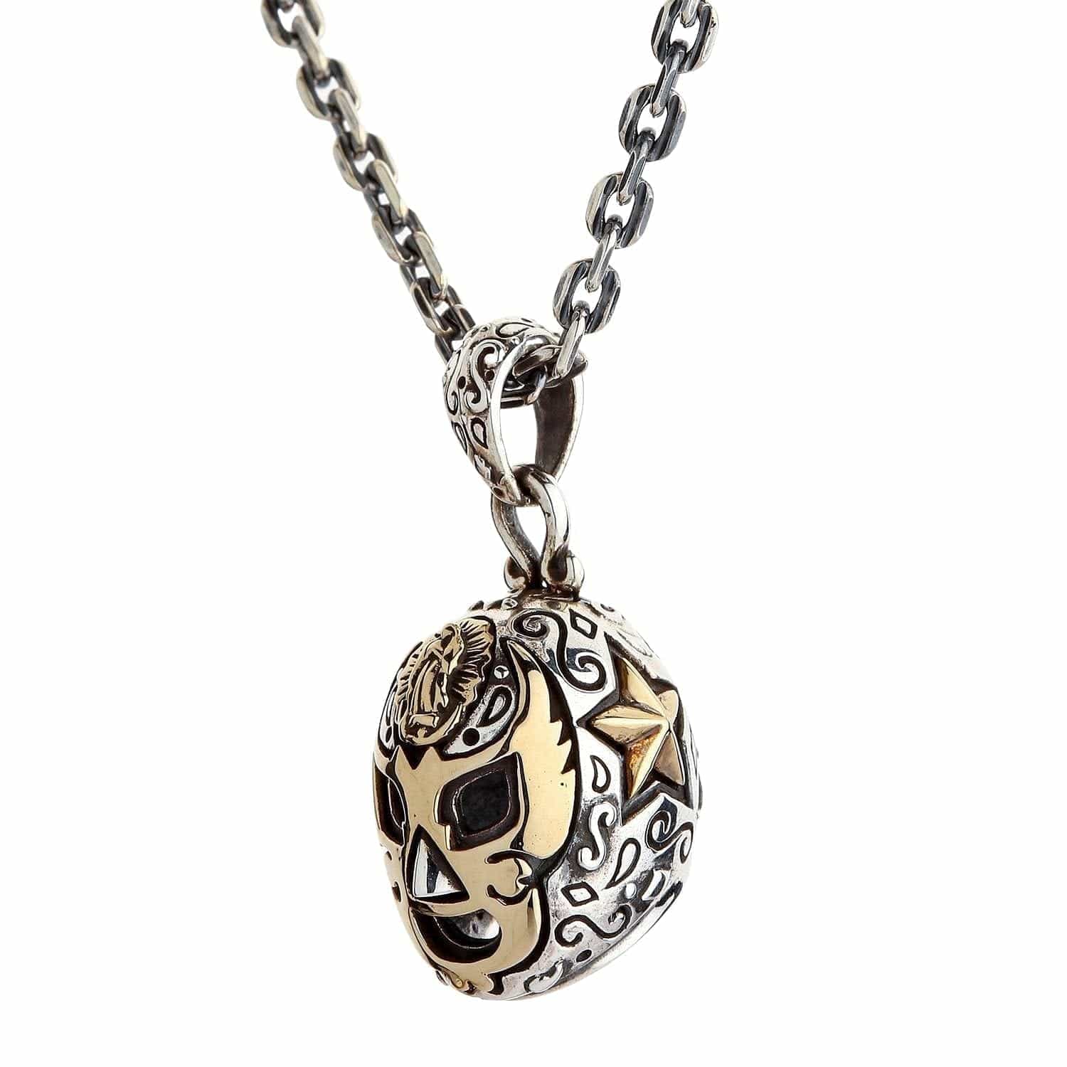 Authentic Lucha Libre Mexican Mask Sterling Silver Brass Pendant Necklace - Perfect for Cosplay, Wrestling Fans & Unique Gift Ideas