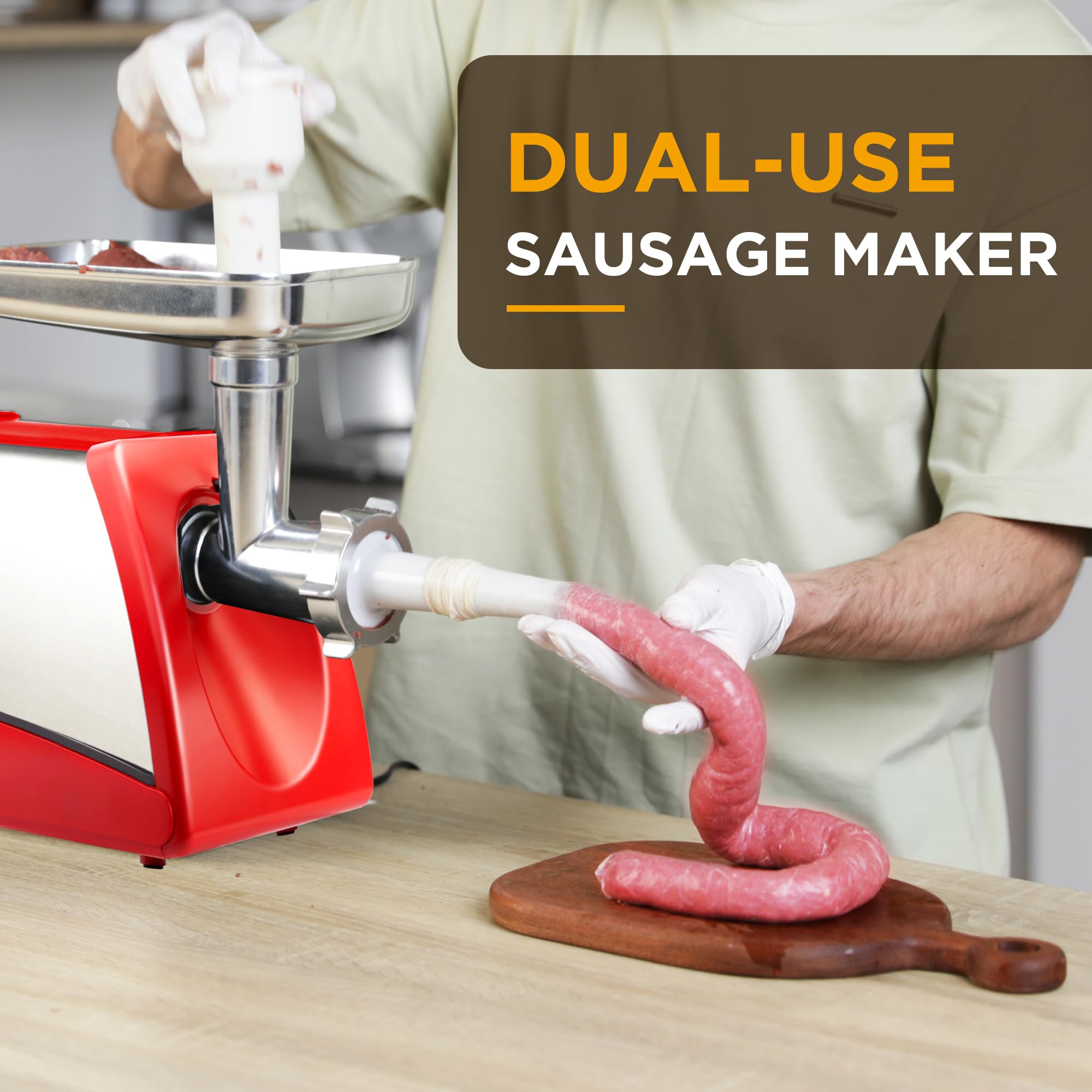 Powerful 3/4 HP Electric Meat Grinder & Sausage Stuffer - 575W Heavy Duty Mincer with Stainless Steel Blades, 3 Grinding Plates, 2 Meat Claws & Sausage Tube - Perfect for Home Kitchen, BBQ Parties, and Hunting Season (Red)